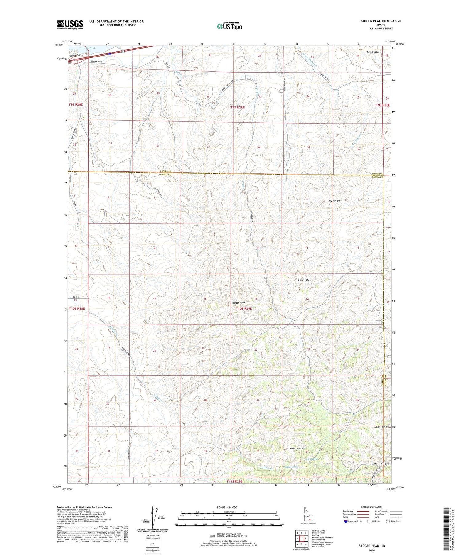 Badger Peak Idaho US Topo Map Image