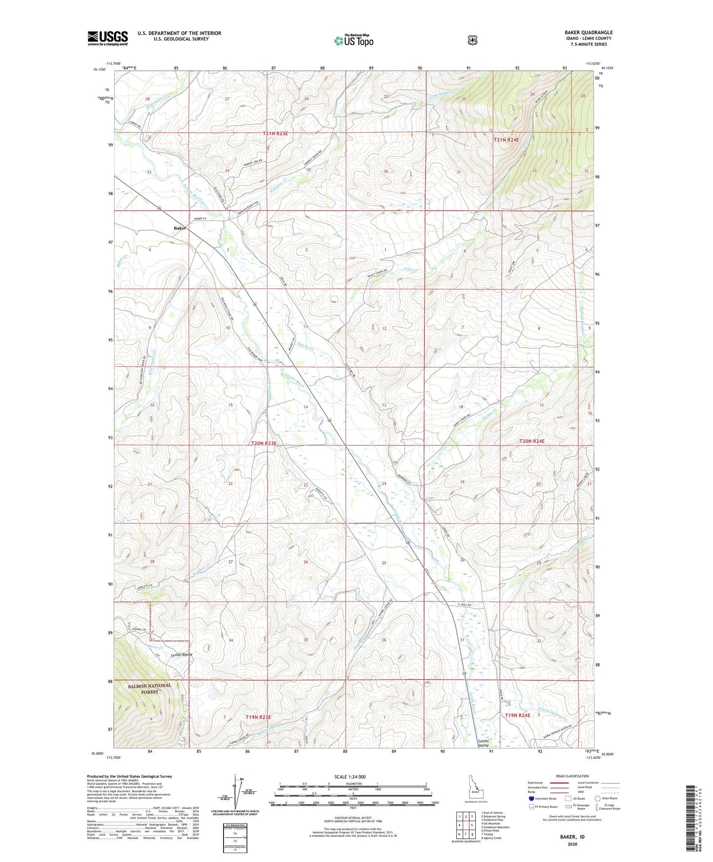 Baker Idaho US Topo Map Image