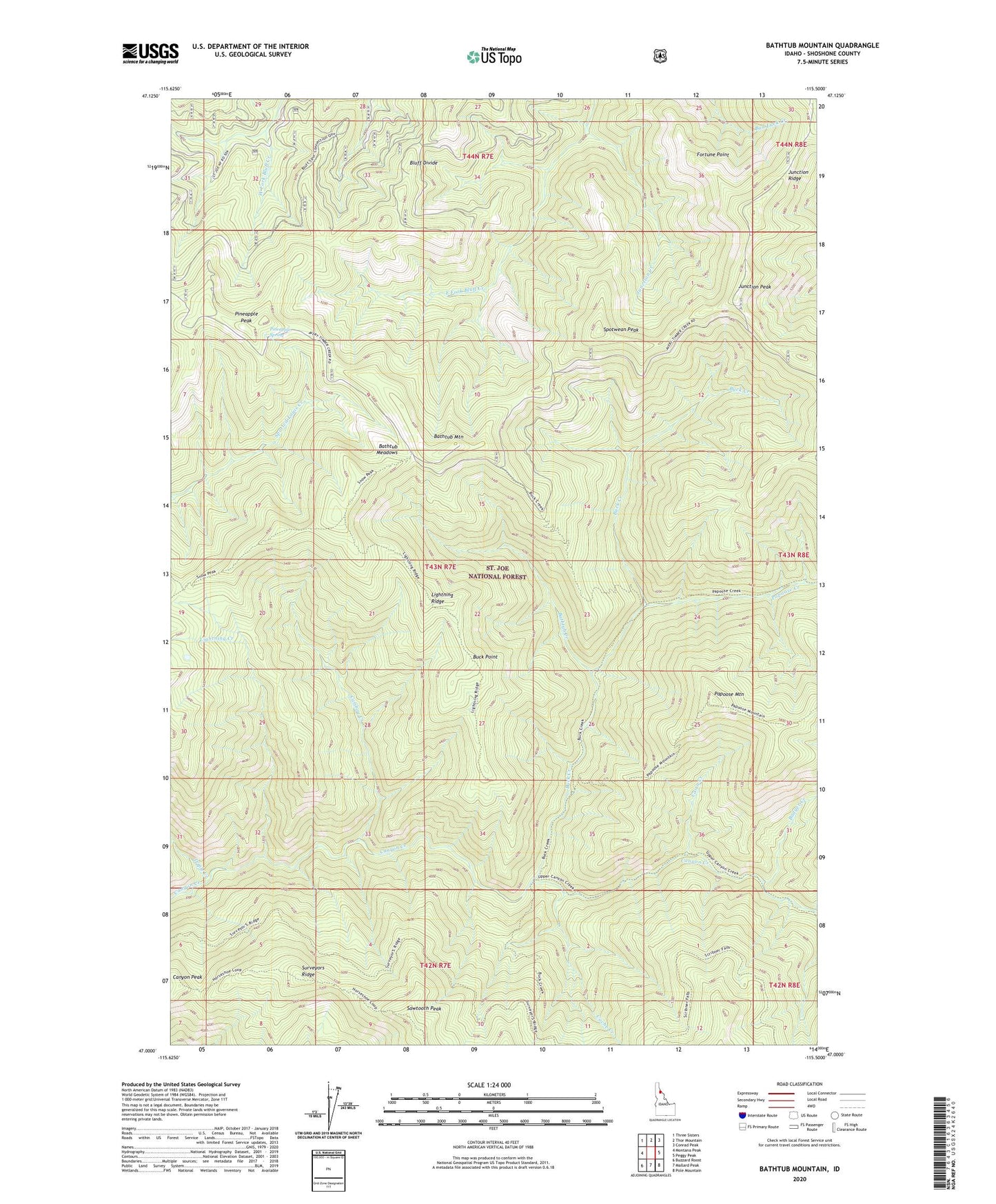 Bathtub Mountain Idaho US Topo Map Image