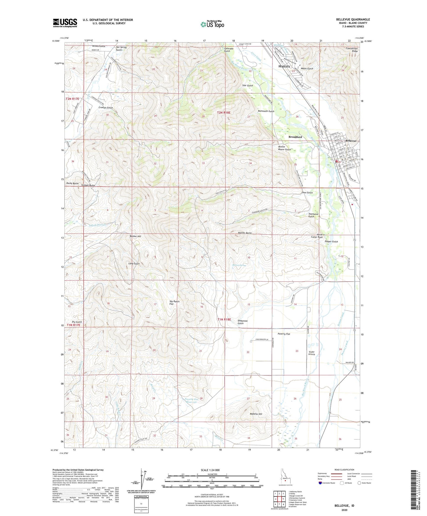 Bellevue Idaho US Topo Map Image