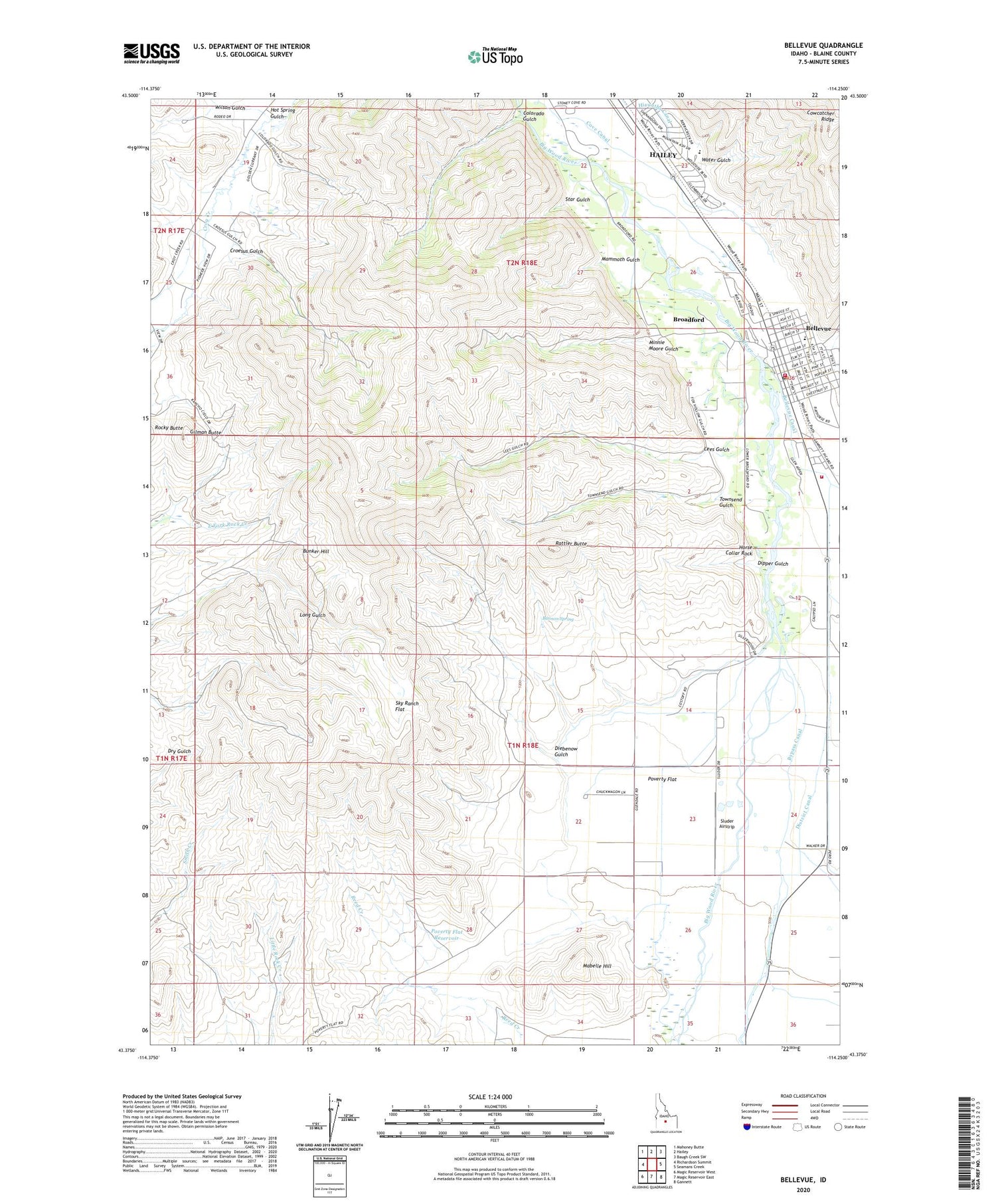 Bellevue Idaho US Topo Map Image