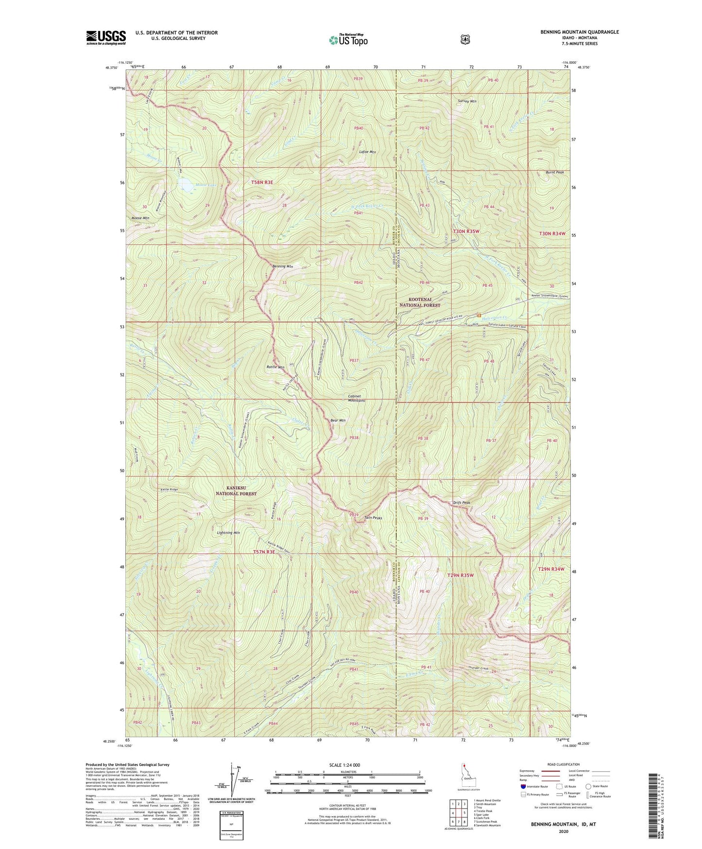 Benning Mountain Idaho US Topo Map Image