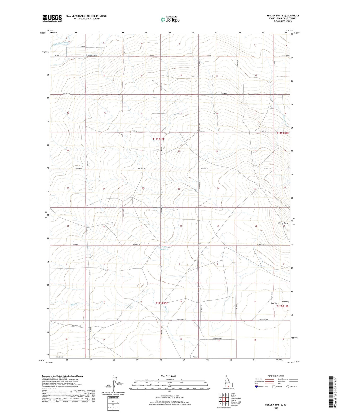 Berger Butte Idaho US Topo Map Image