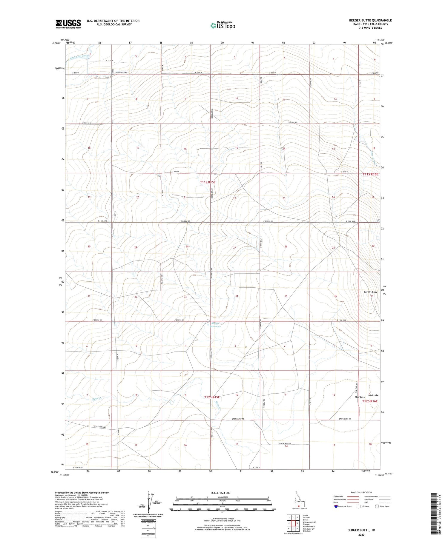 Berger Butte Idaho US Topo Map Image