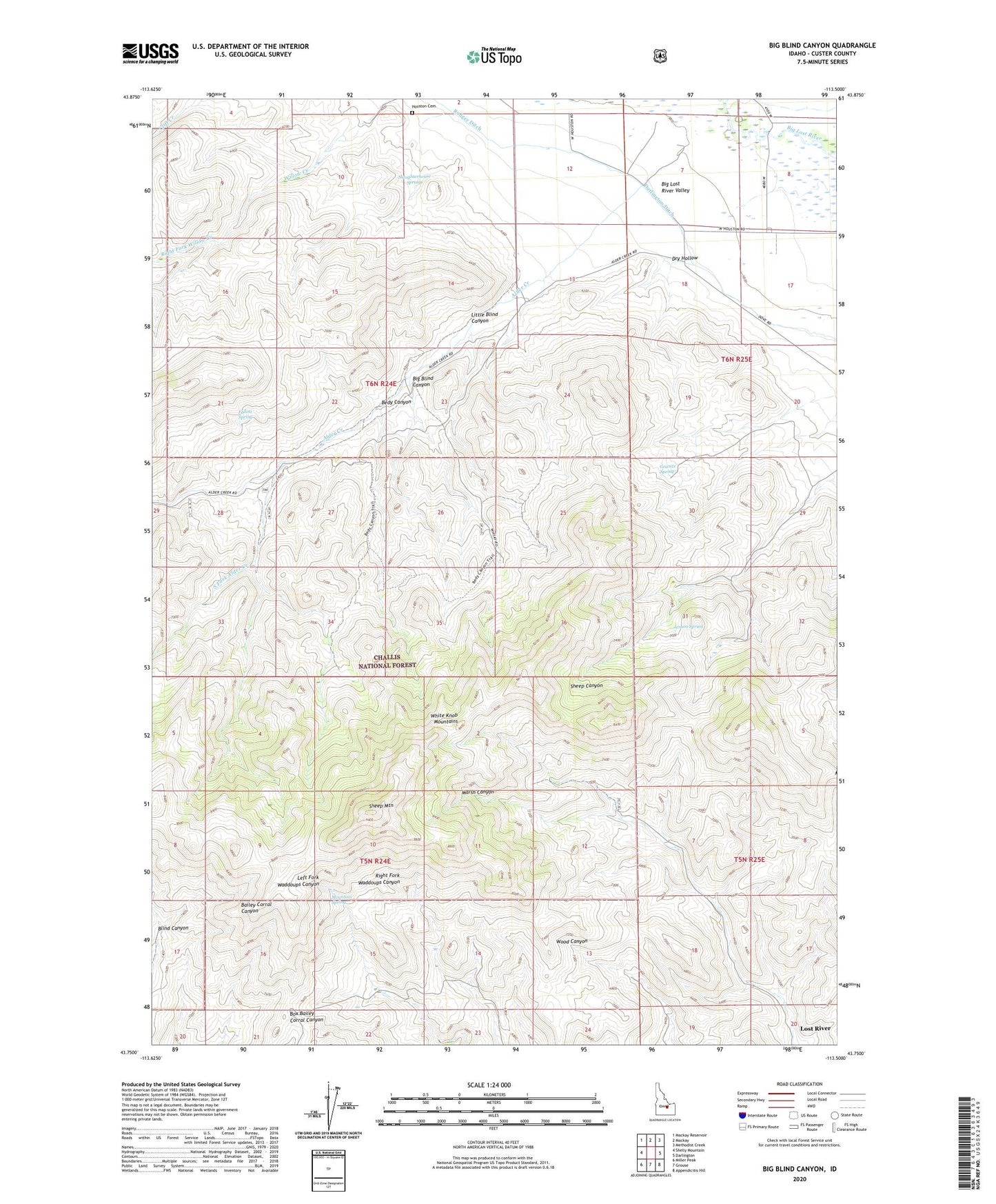 Big Blind Canyon Idaho US Topo Map Image