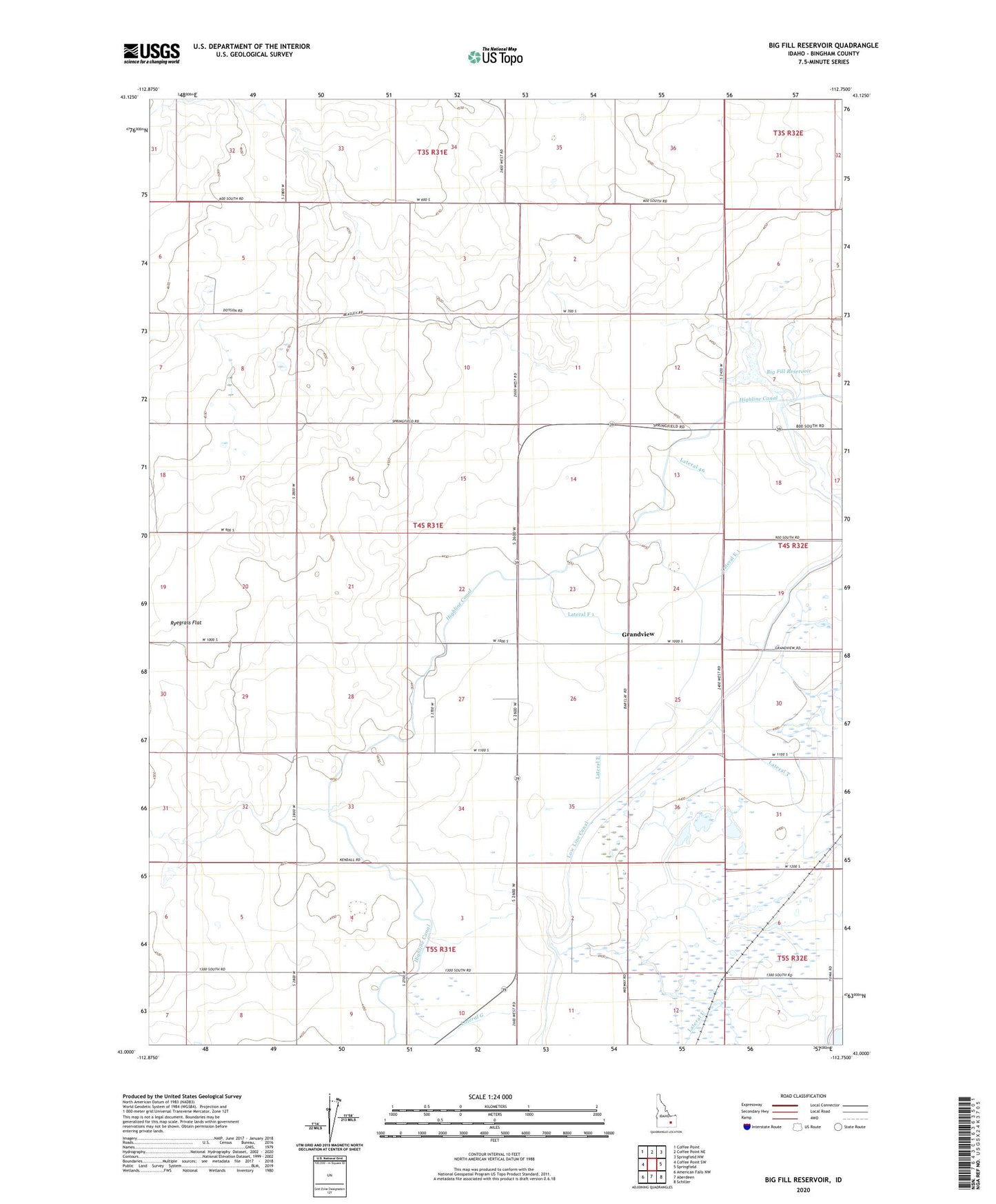 Big Fill Reservoir Idaho US Topo Map Image