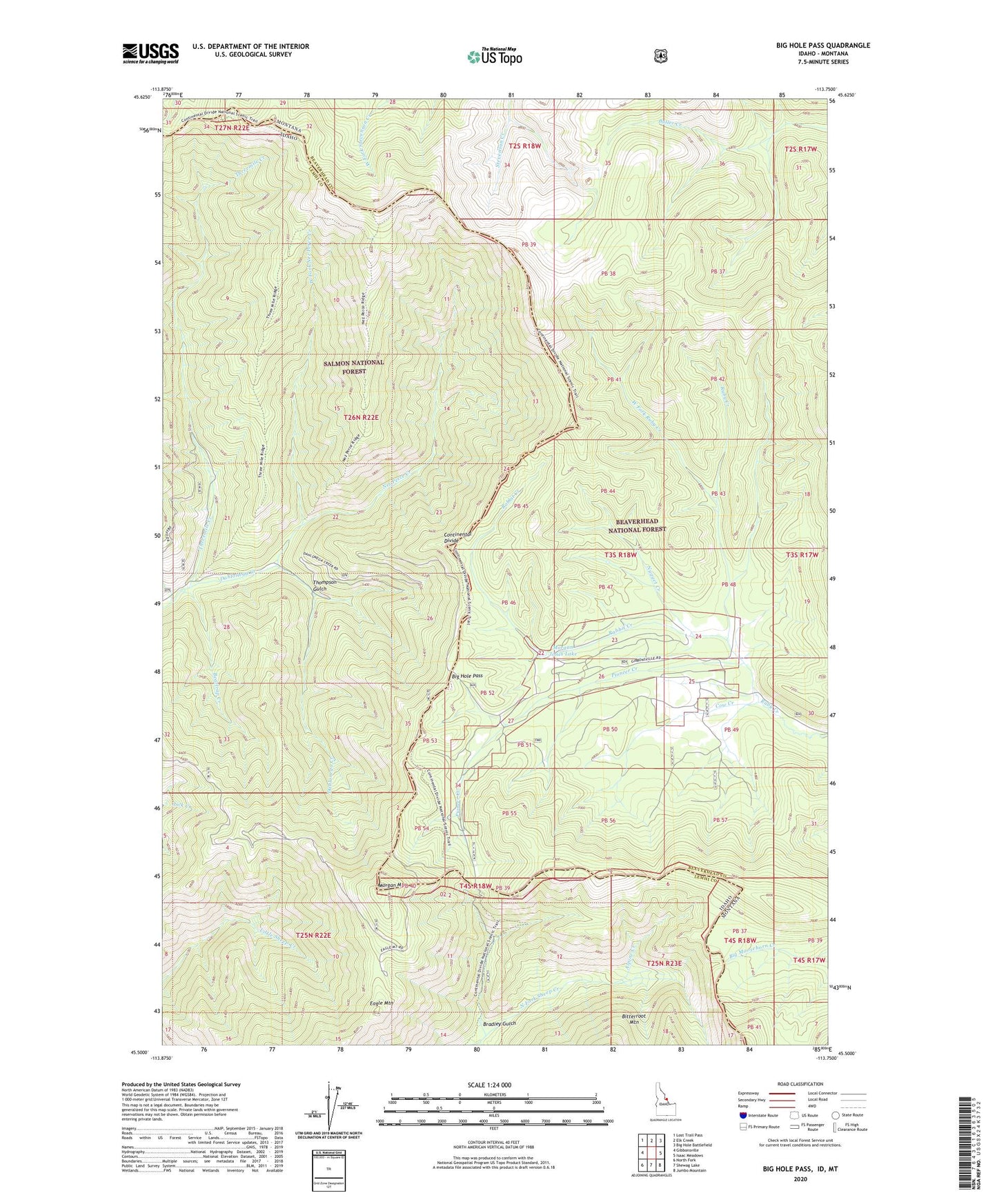 Big Hole Pass Idaho US Topo Map Image
