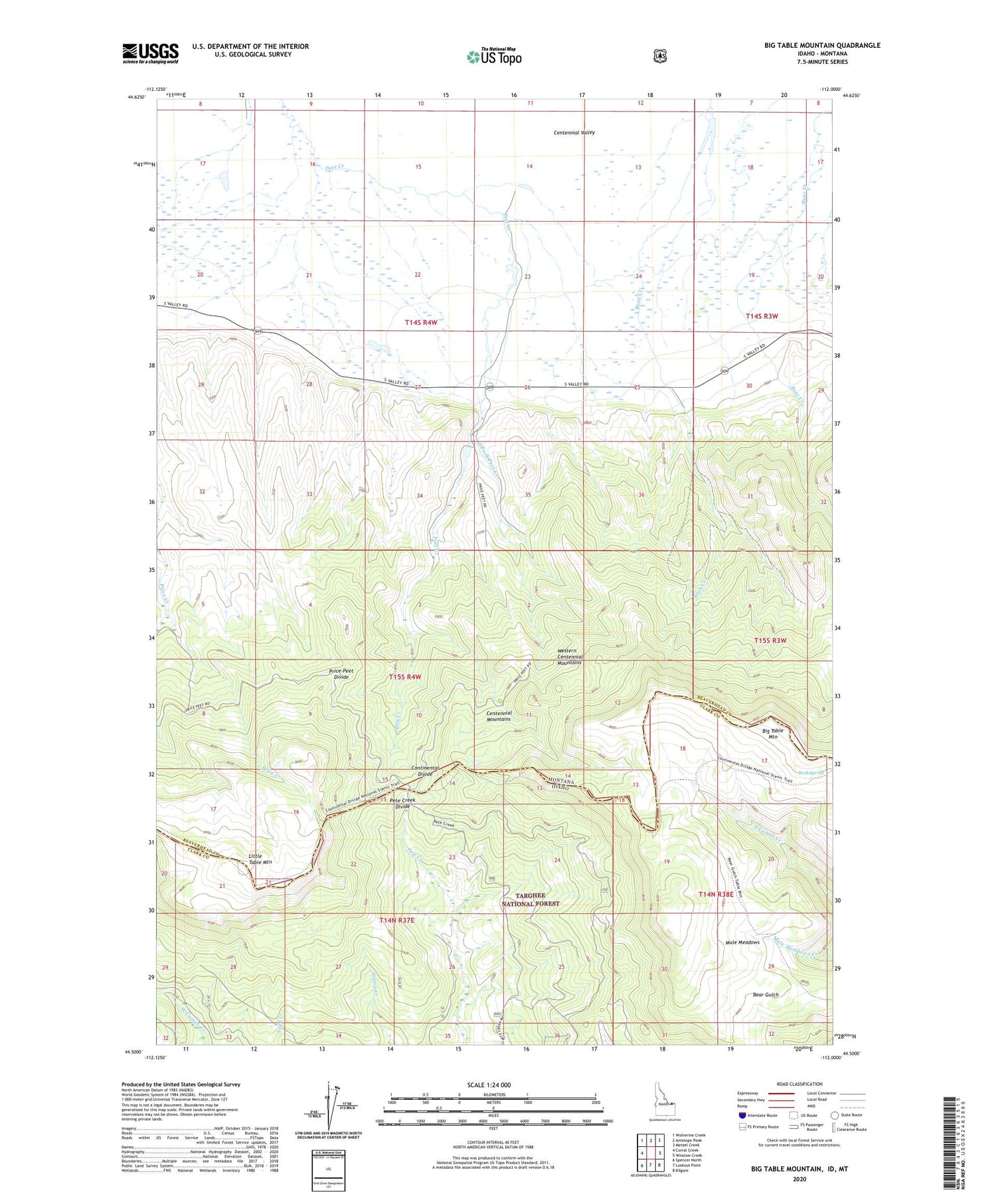 Big Table Mountain Idaho US Topo Map Image