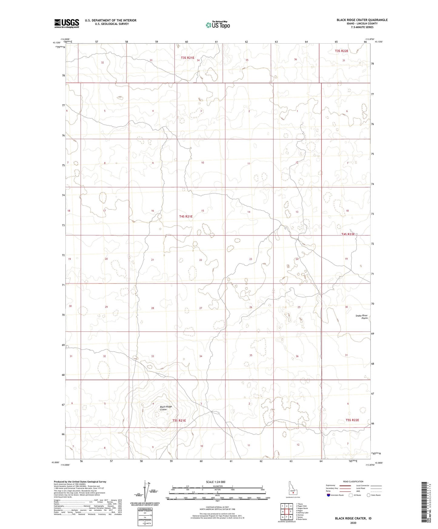 Black Ridge Crater Idaho US Topo Map Image