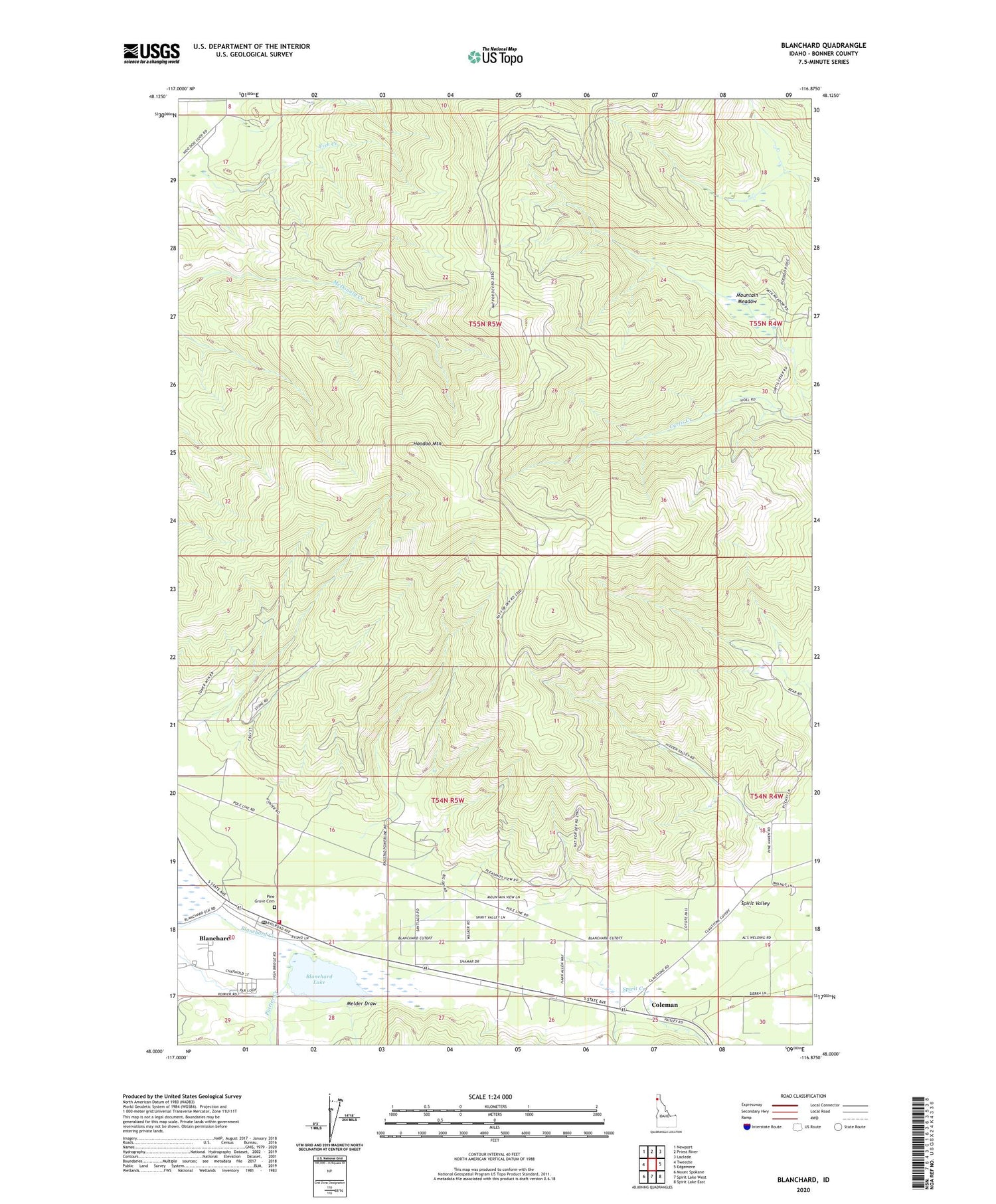 Blanchard Idaho US Topo Map Image
