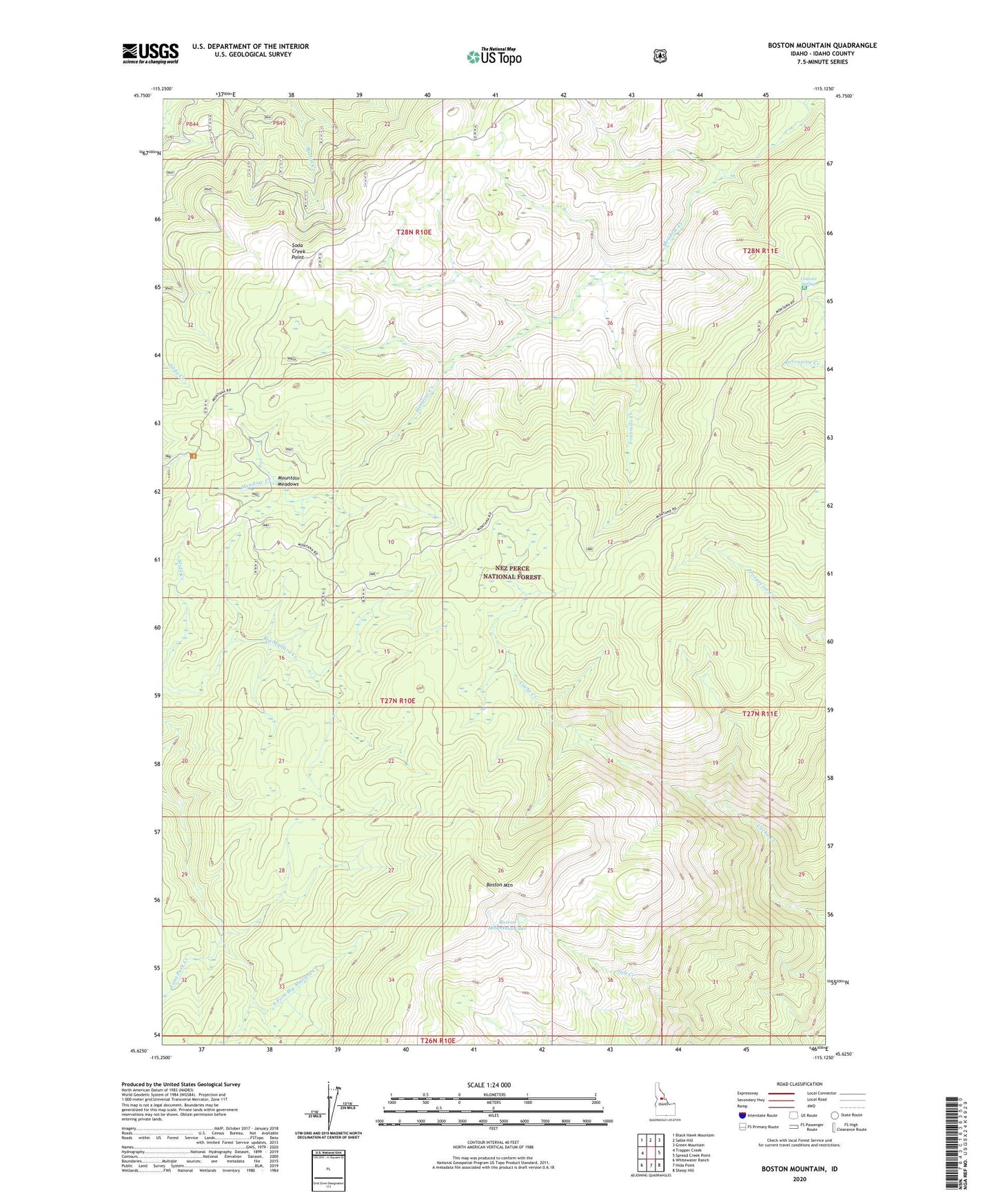 Boston Mountain Idaho US Topo Map Image