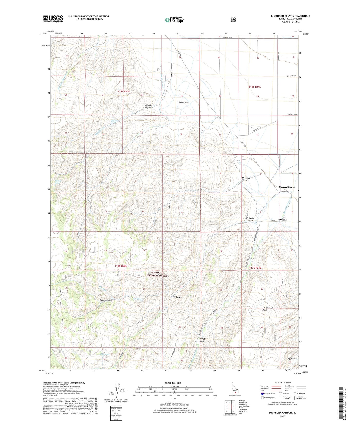 Buckhorn Canyon Idaho US Topo Map Image