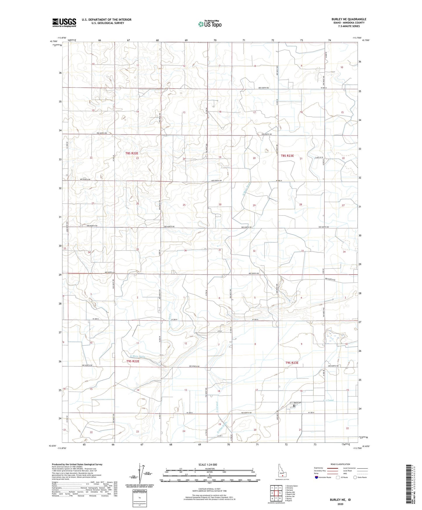 Burley NE Idaho US Topo Map Image