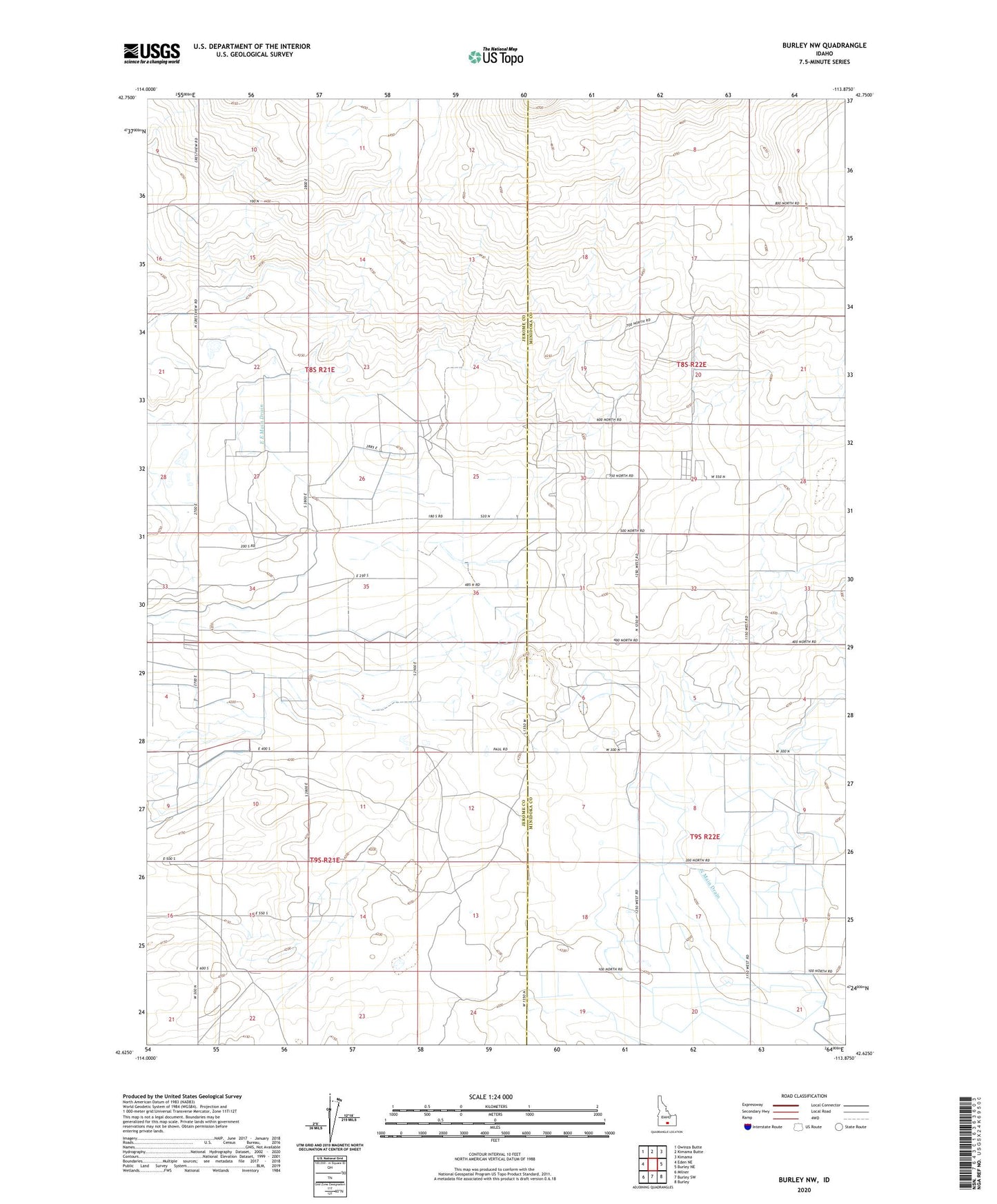 Burley NW Idaho US Topo Map Image