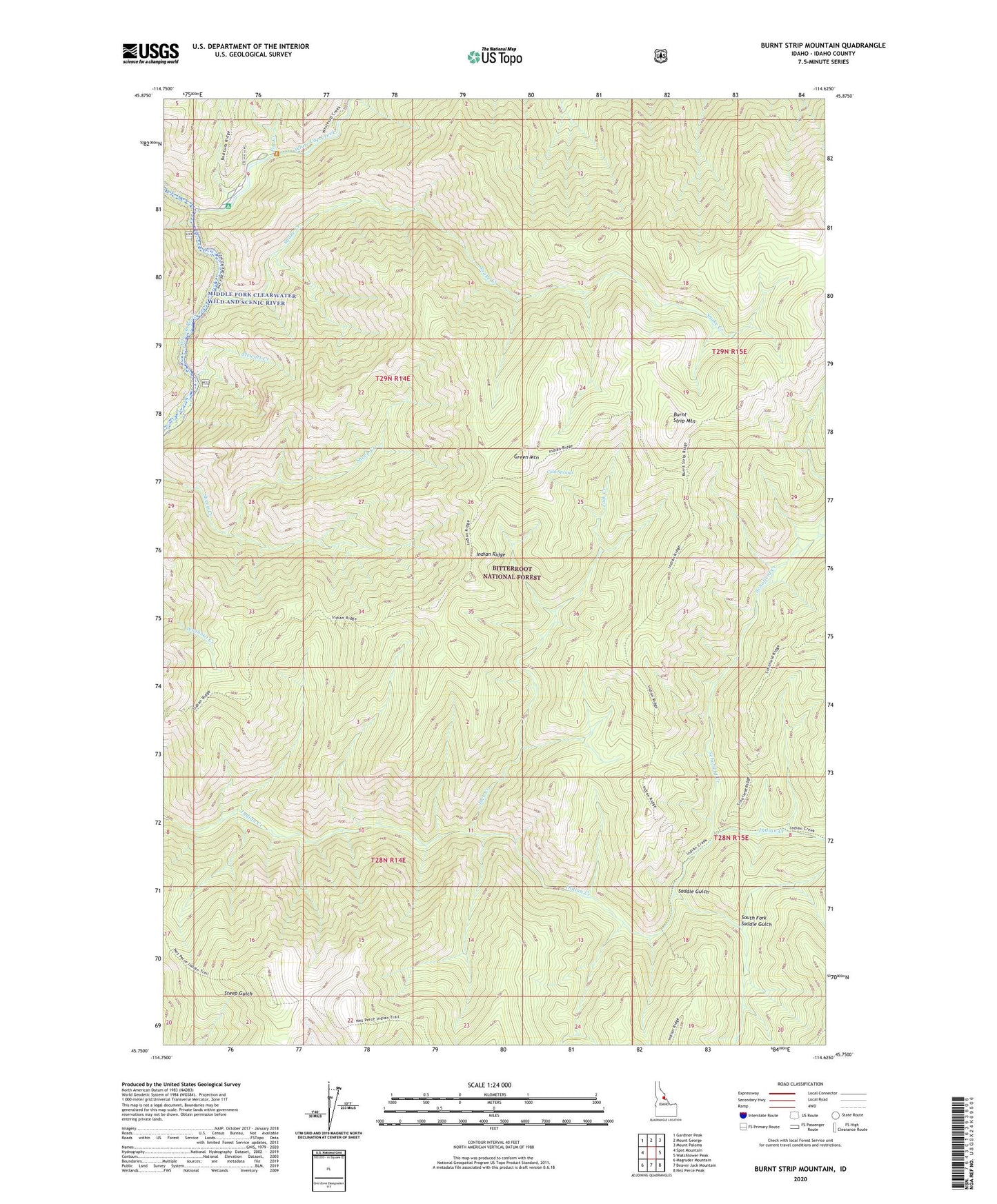 Burnt Strip Mountain Idaho US Topo Map Image