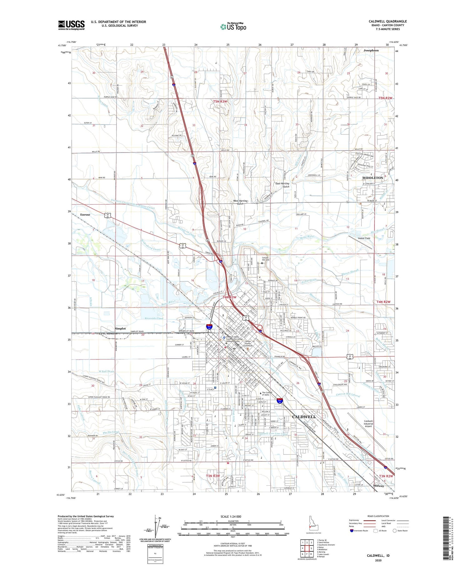 Caldwell Idaho US Topo Map Image
