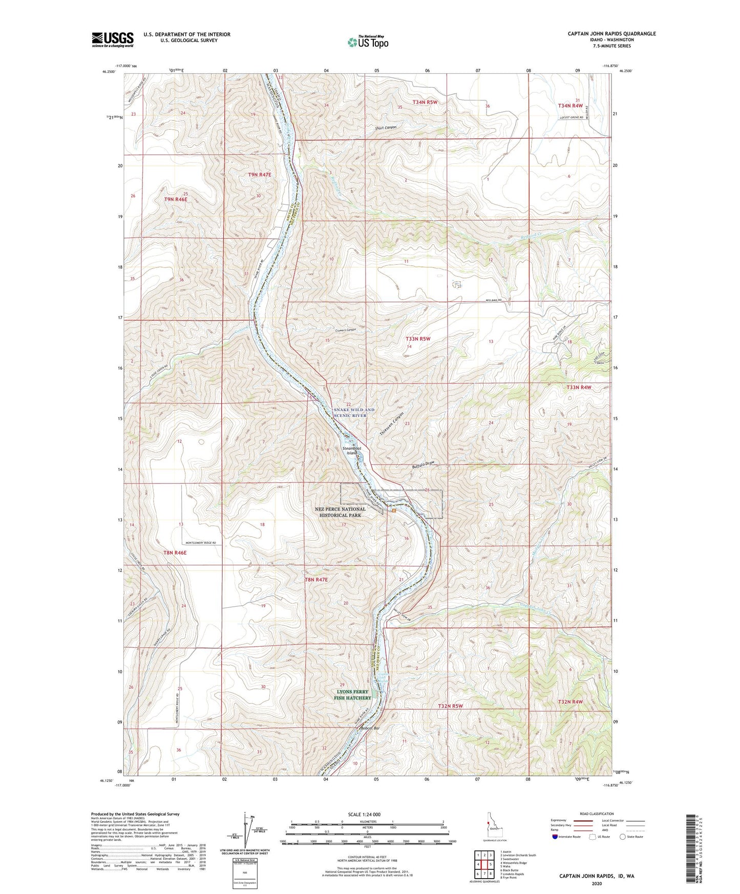 Captain John Rapids Idaho US Topo Map Image