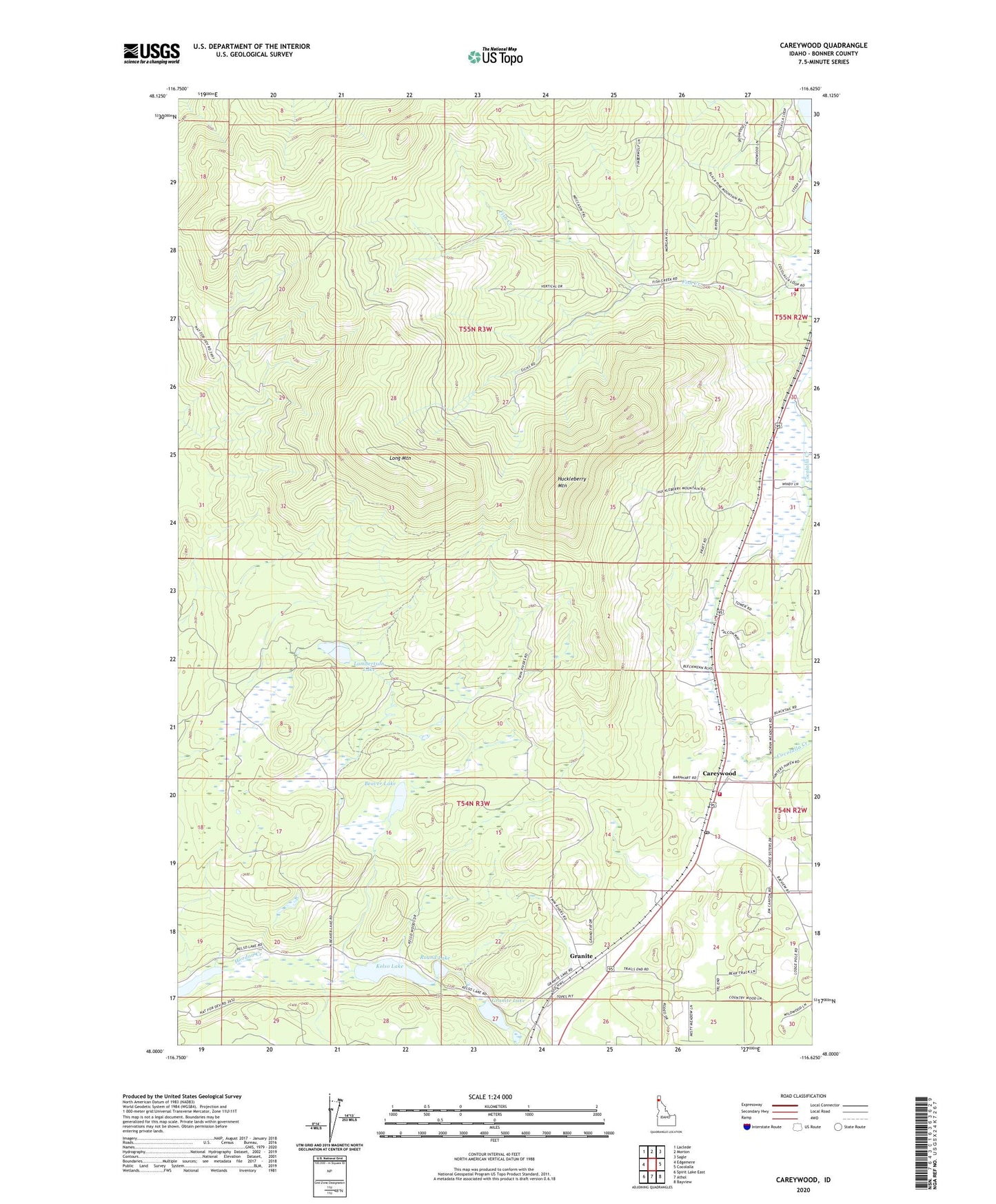 Careywood Idaho US Topo Map Image
