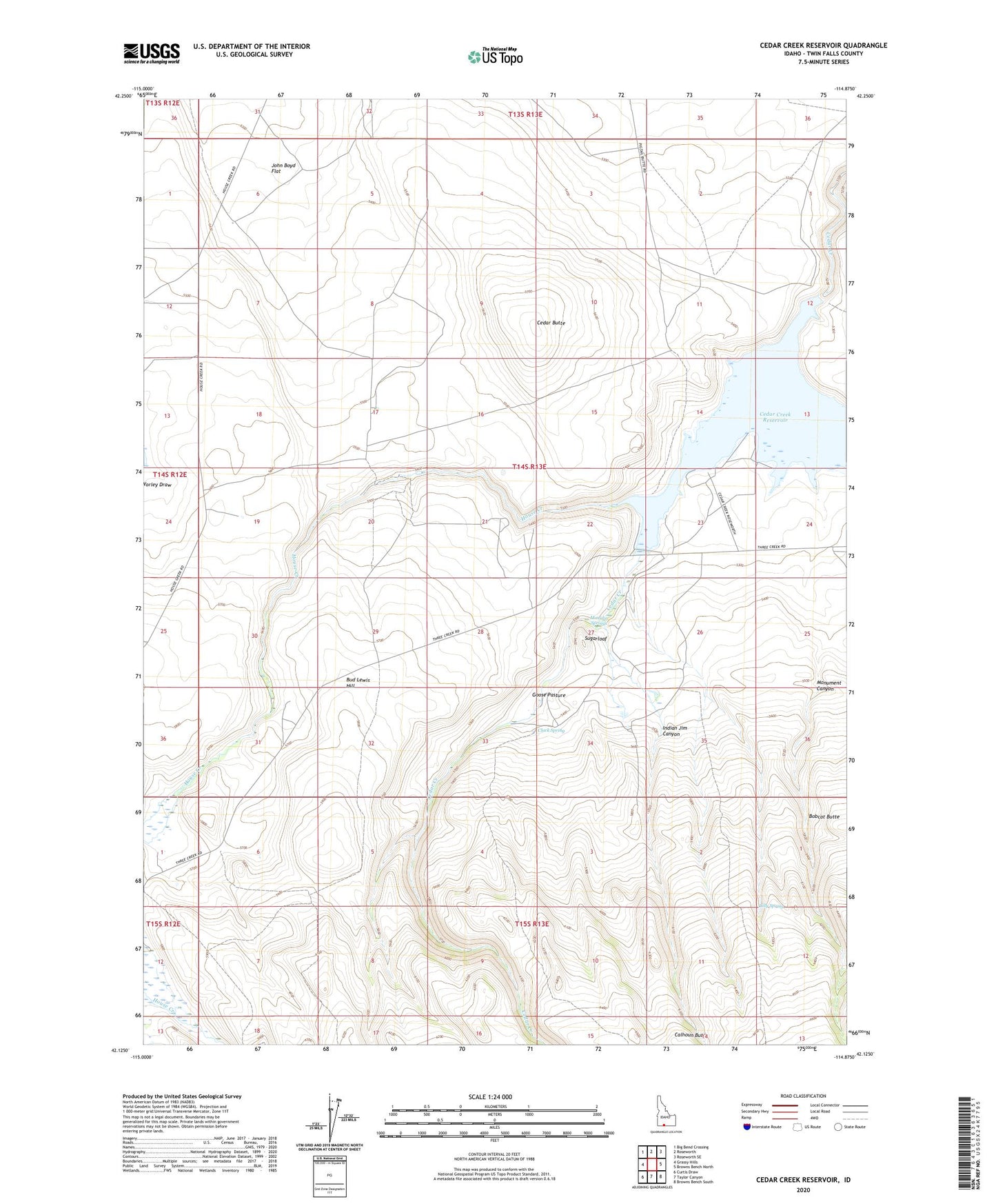 Cedar Creek Reservoir Idaho US Topo Map Image