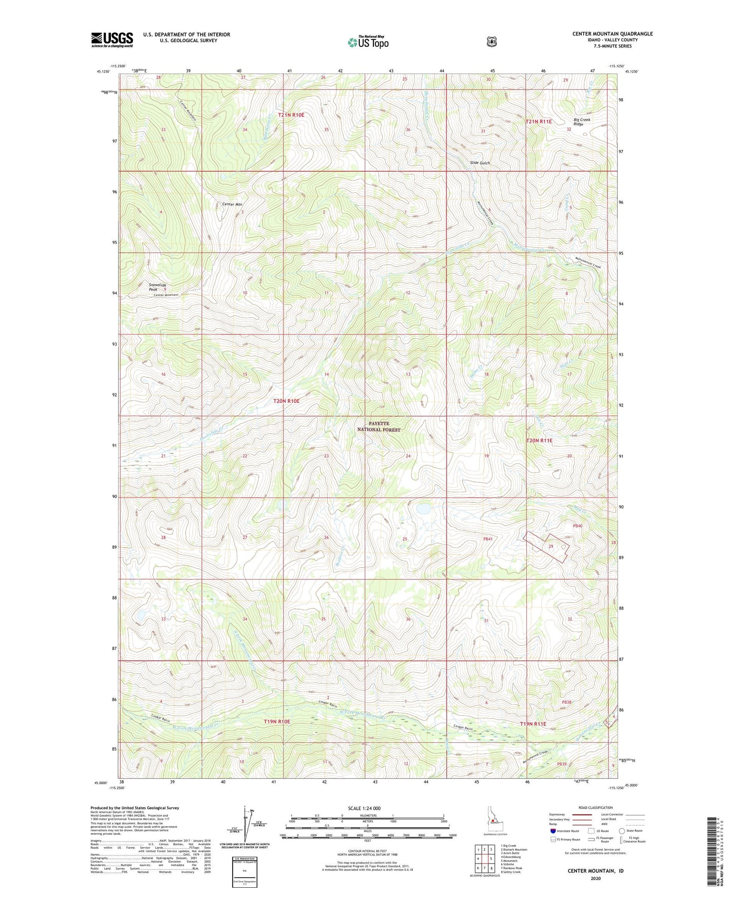 Center Mountain Idaho US Topo Map Image