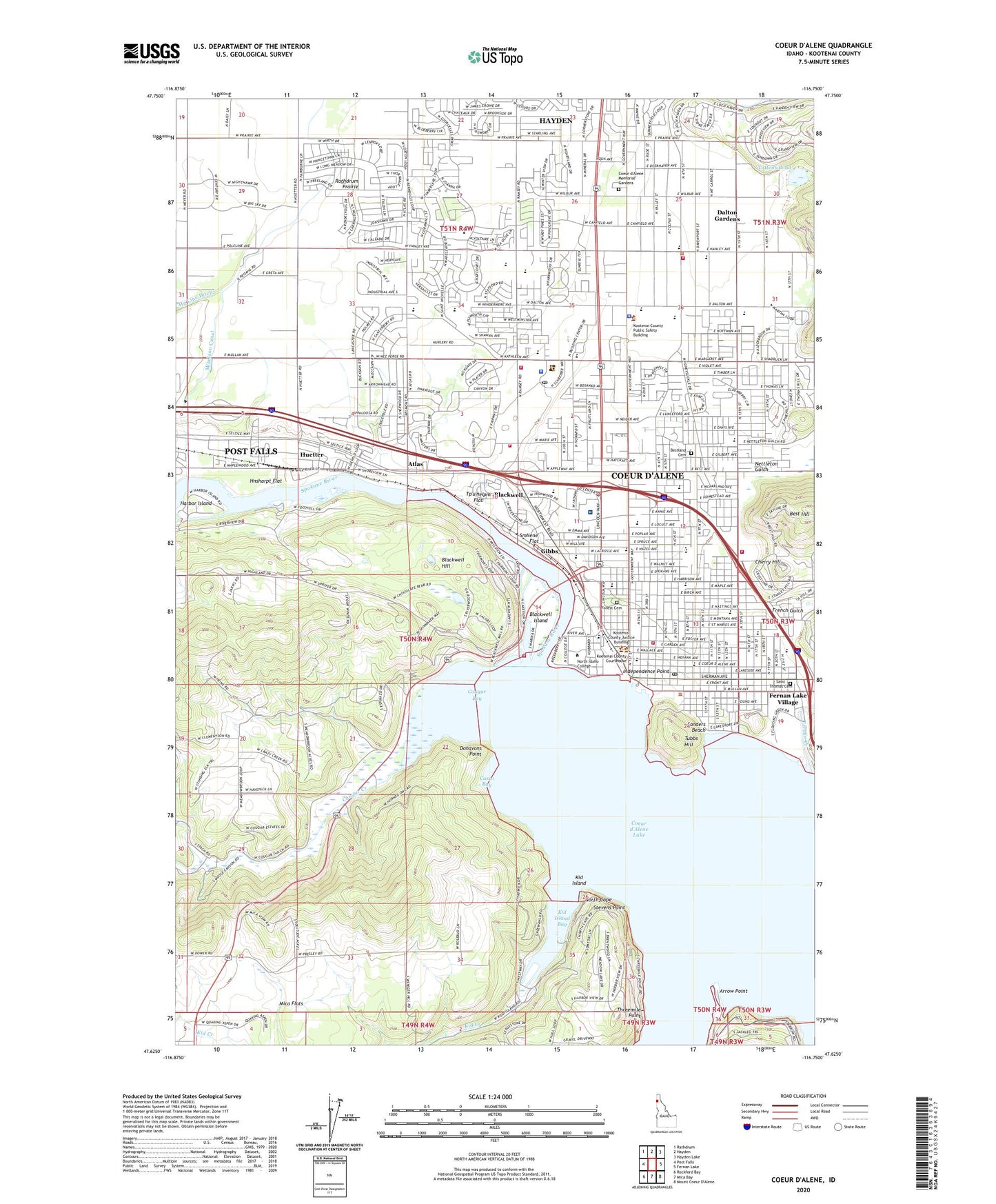 Coeur D'Alene Idaho US Topo Map Image