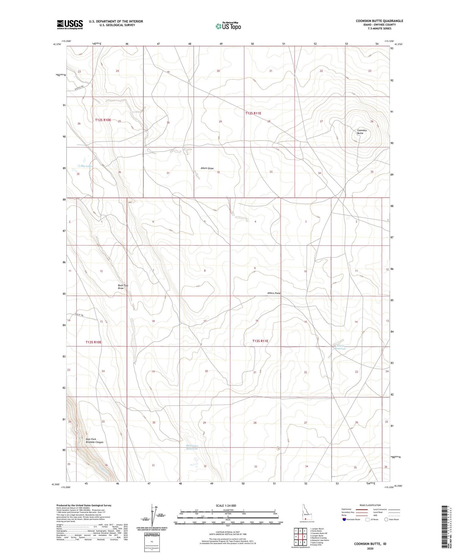 Coonskin Butte Idaho US Topo Map Image