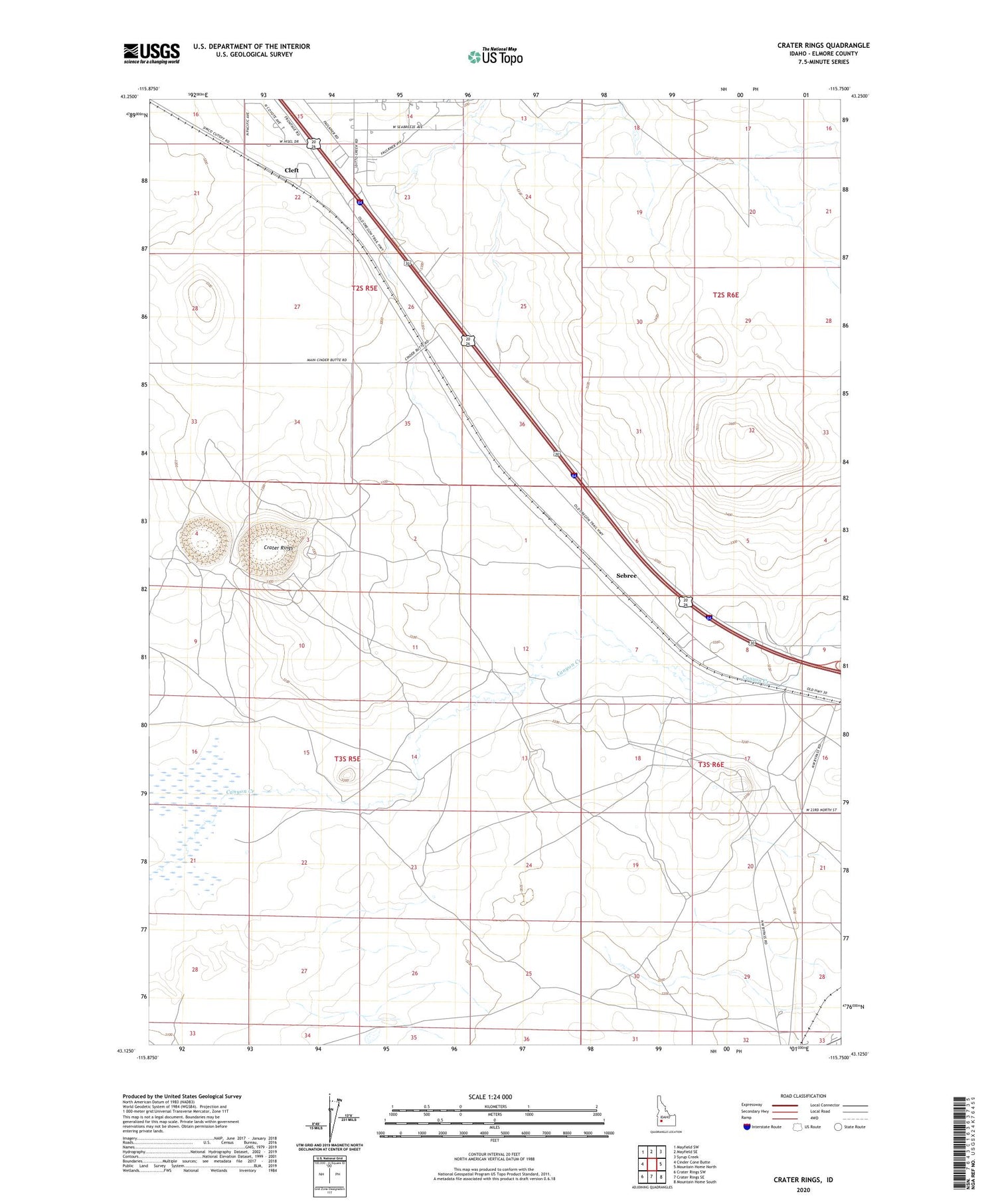 Crater Rings Idaho US Topo Map Image