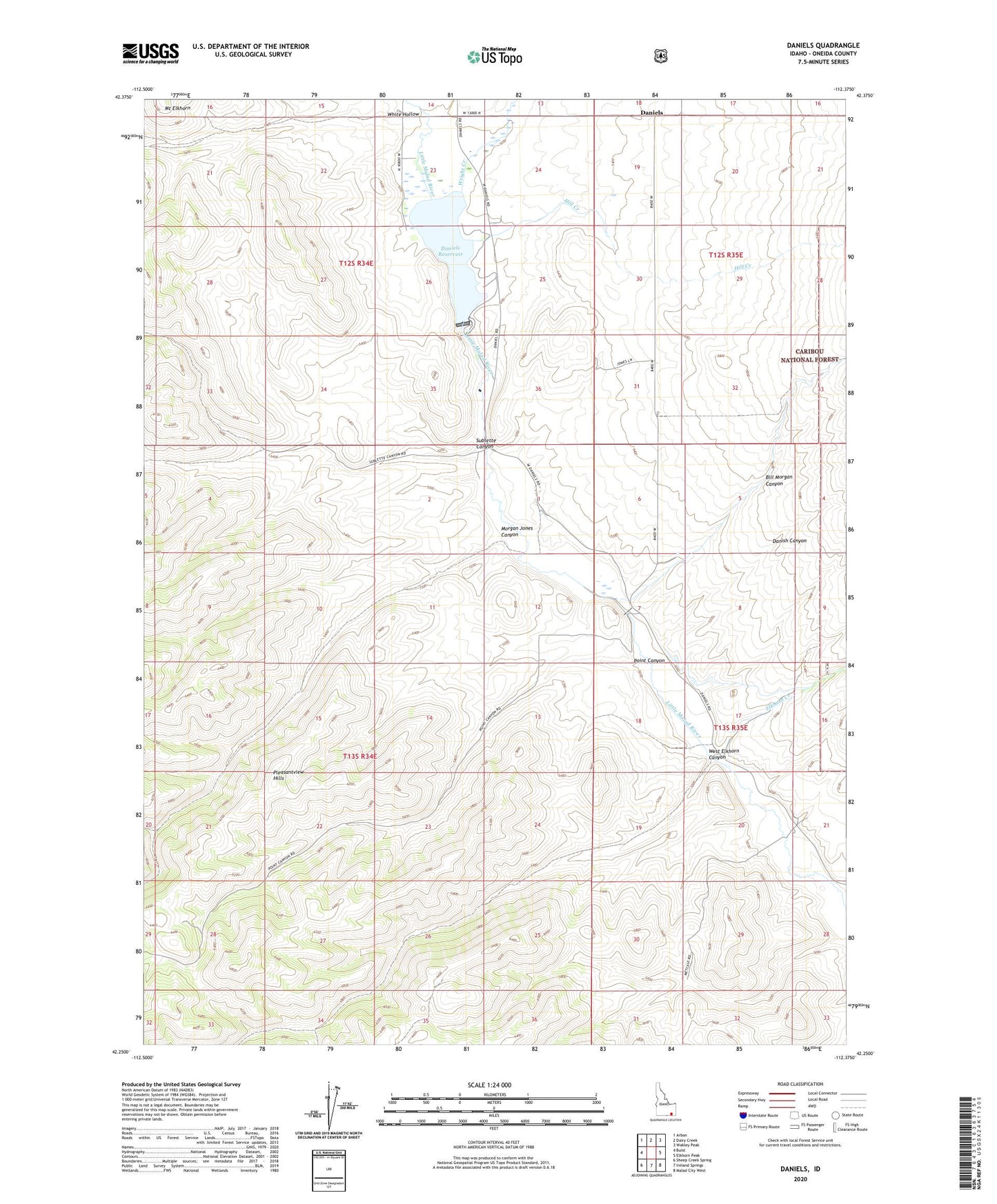 Daniels Idaho US Topo Map Image