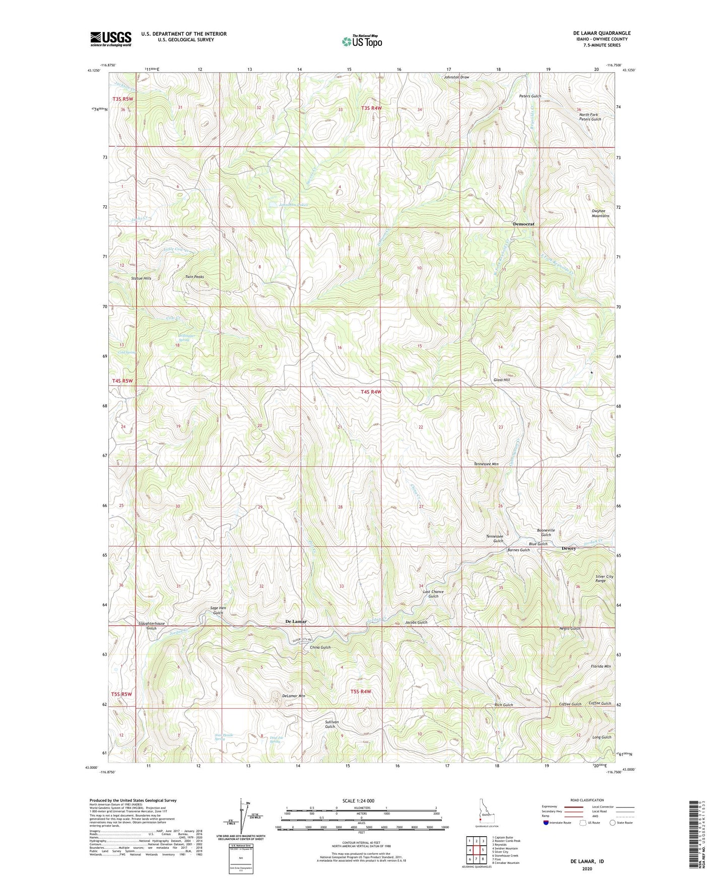 De Lamar Idaho US Topo Map Image