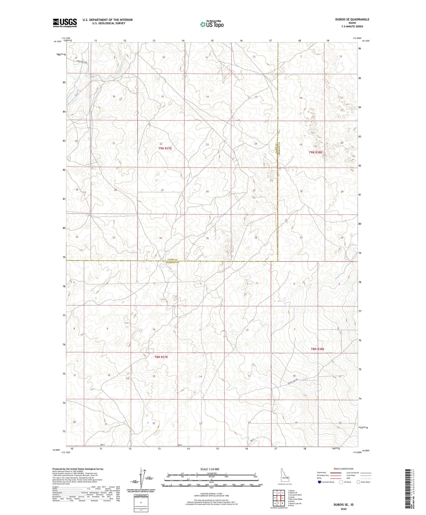 Dubois SE Idaho US Topo Map Image