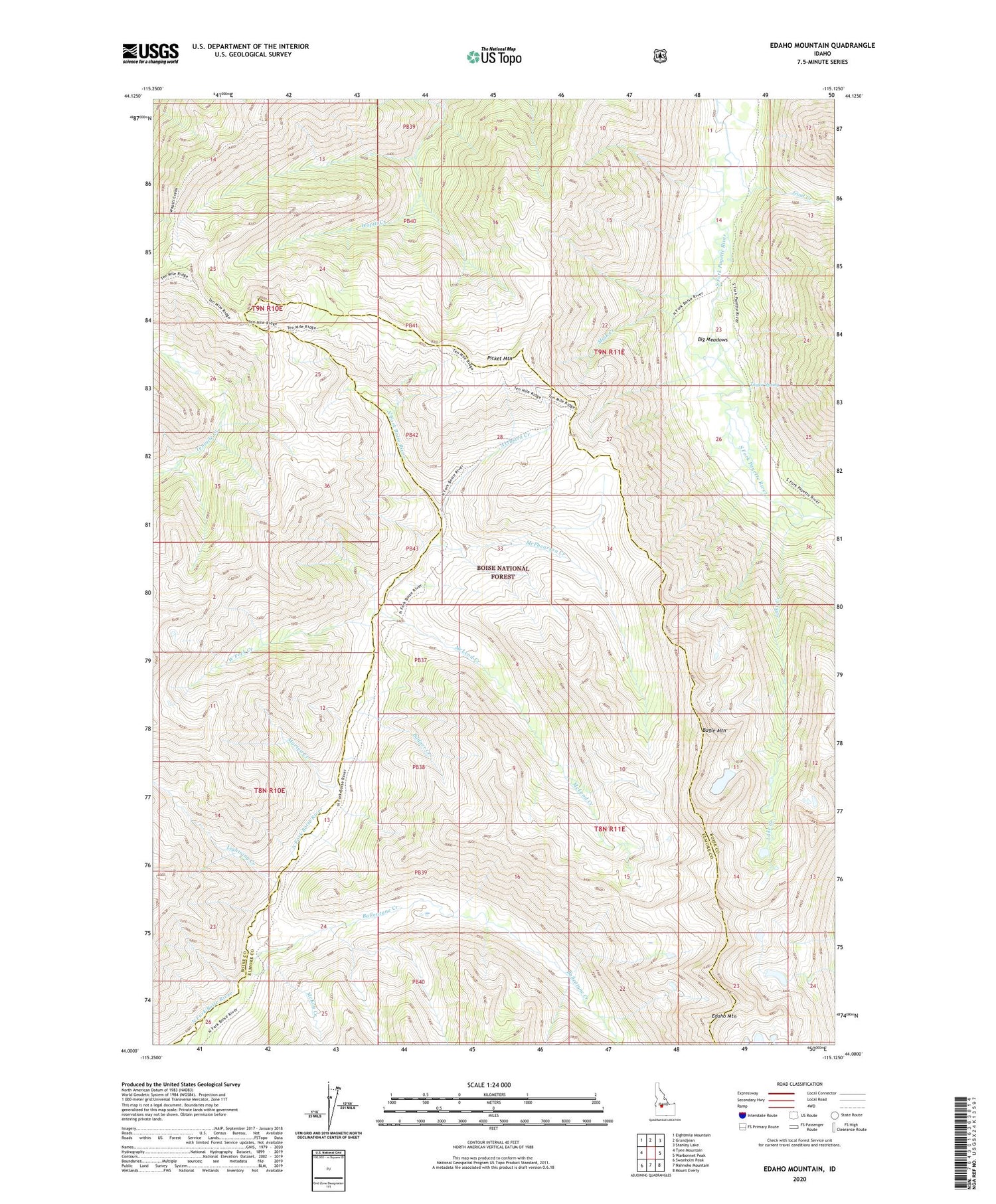 Edaho Mountain Idaho US Topo Map Image