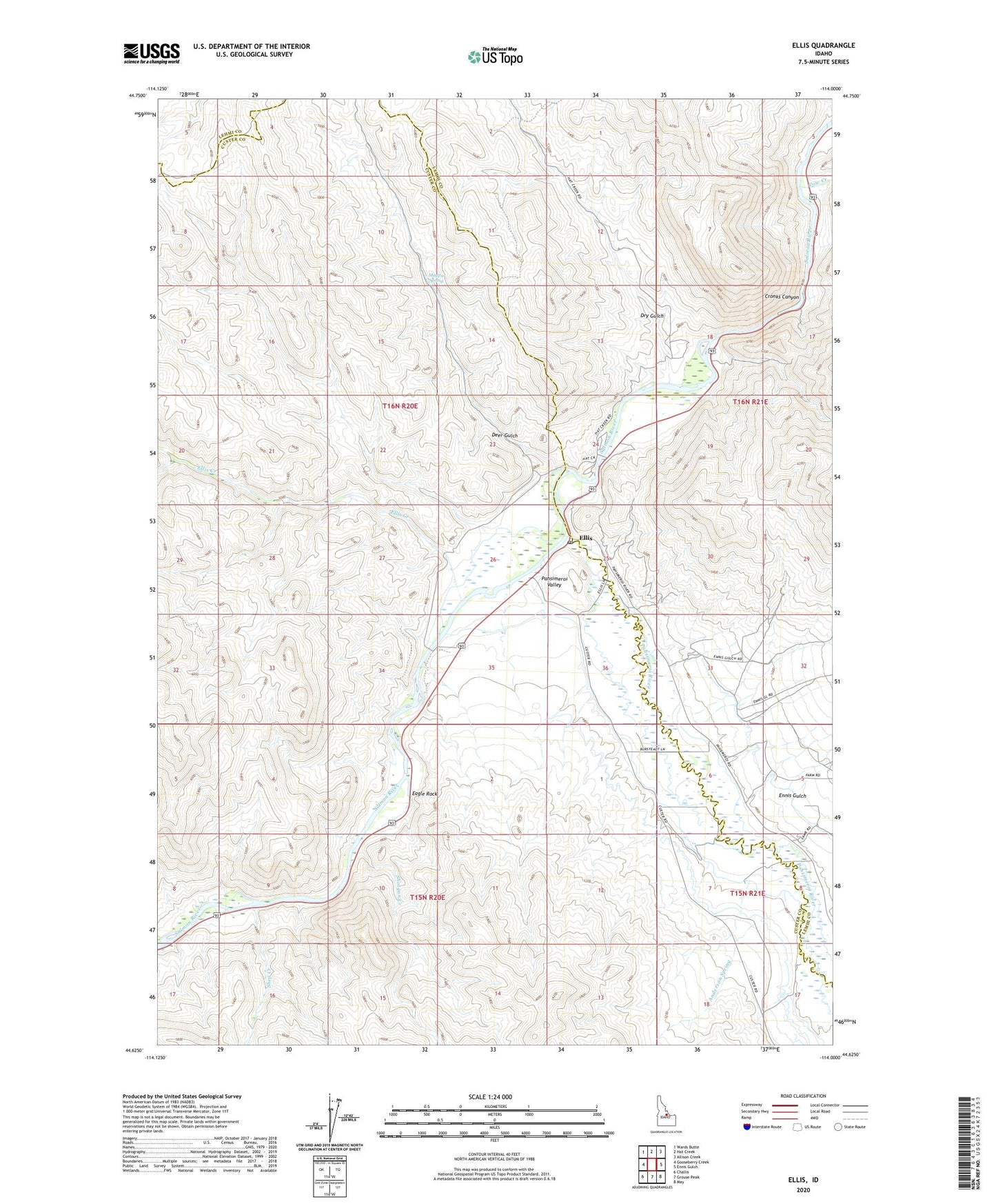Ellis Idaho US Topo Map Image