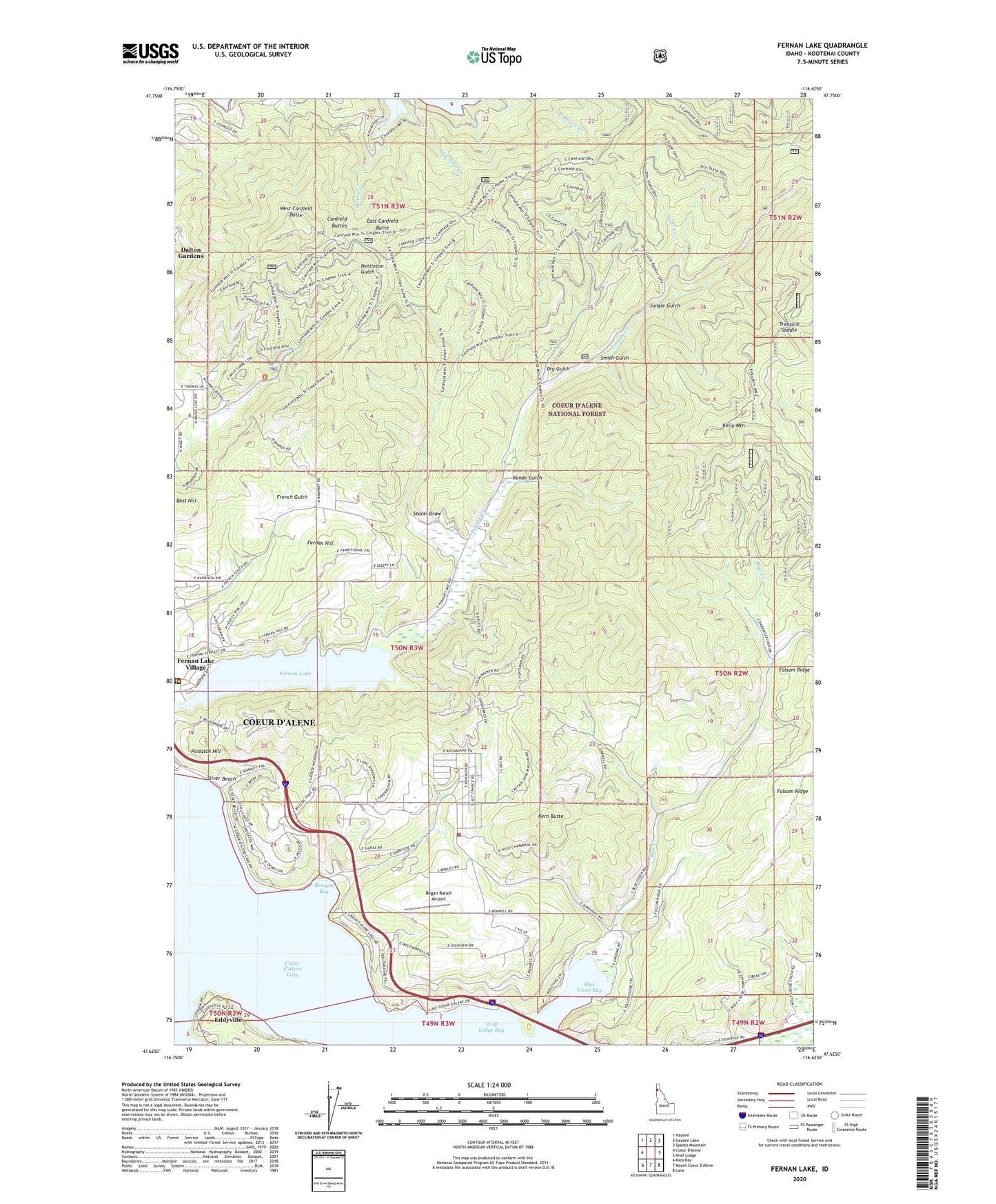 Fernan Lake Idaho US Topo Map Image