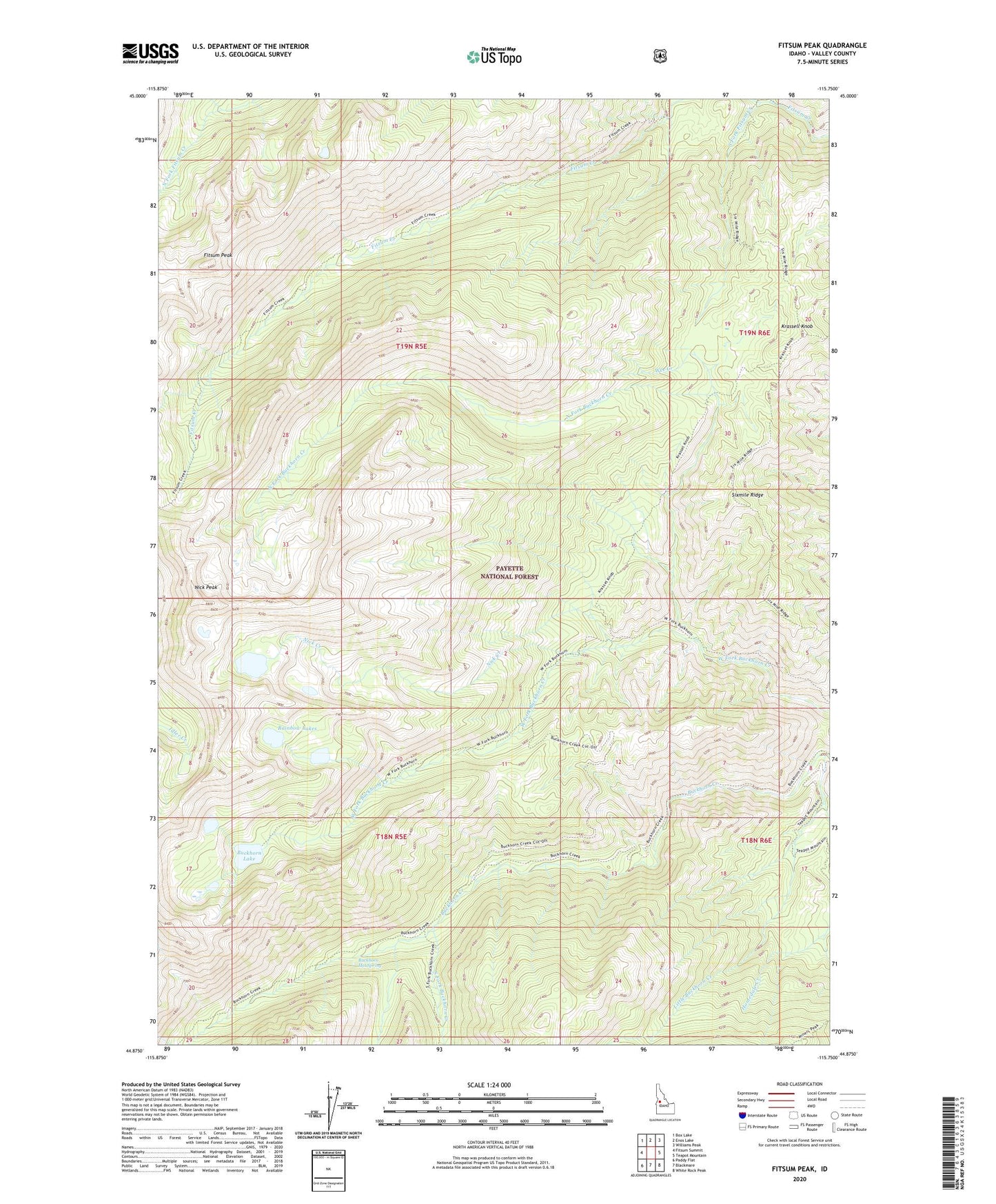 Fitsum Peak Idaho US Topo Map Image