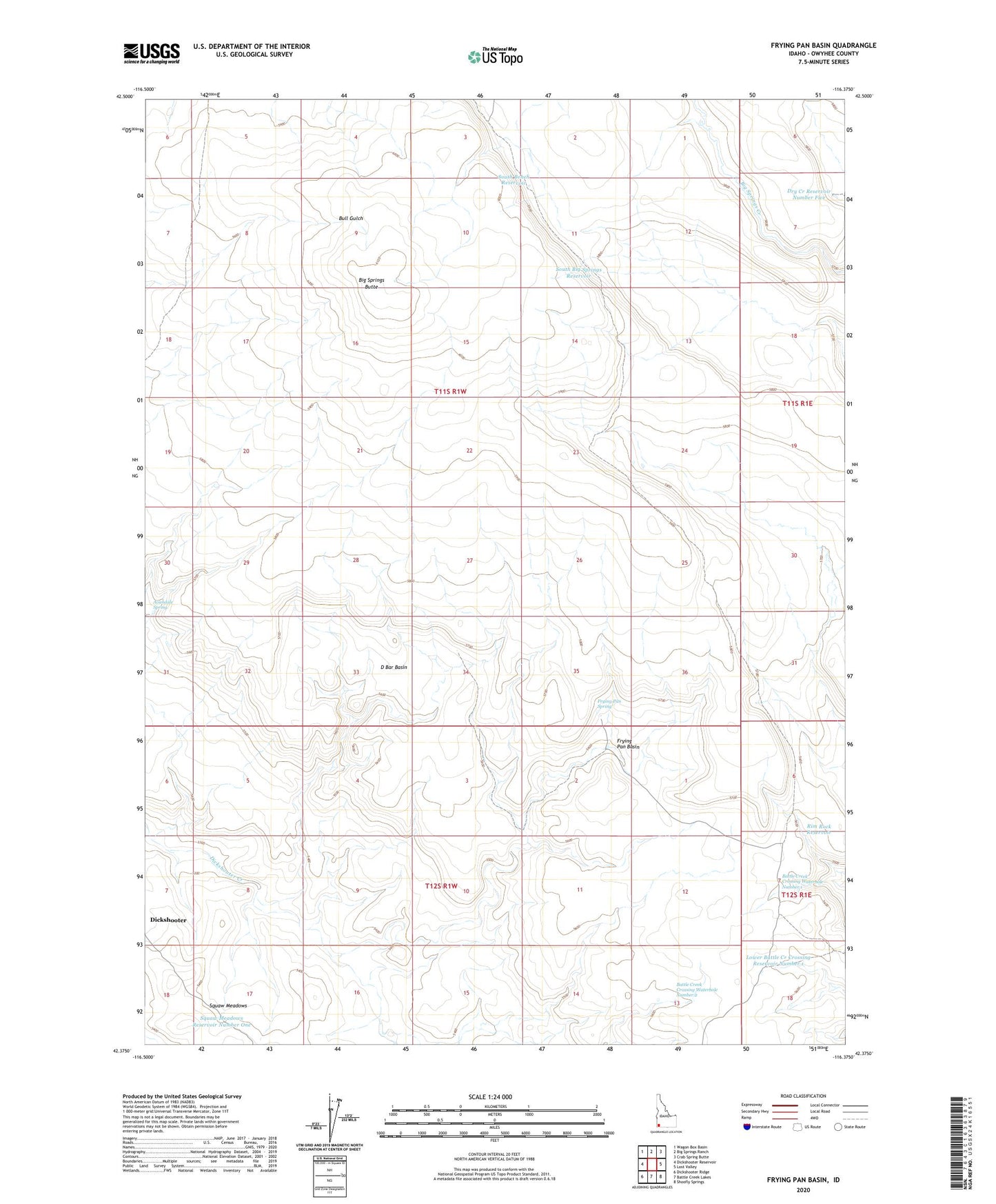 Frying Pan Basin Idaho US Topo Map Image