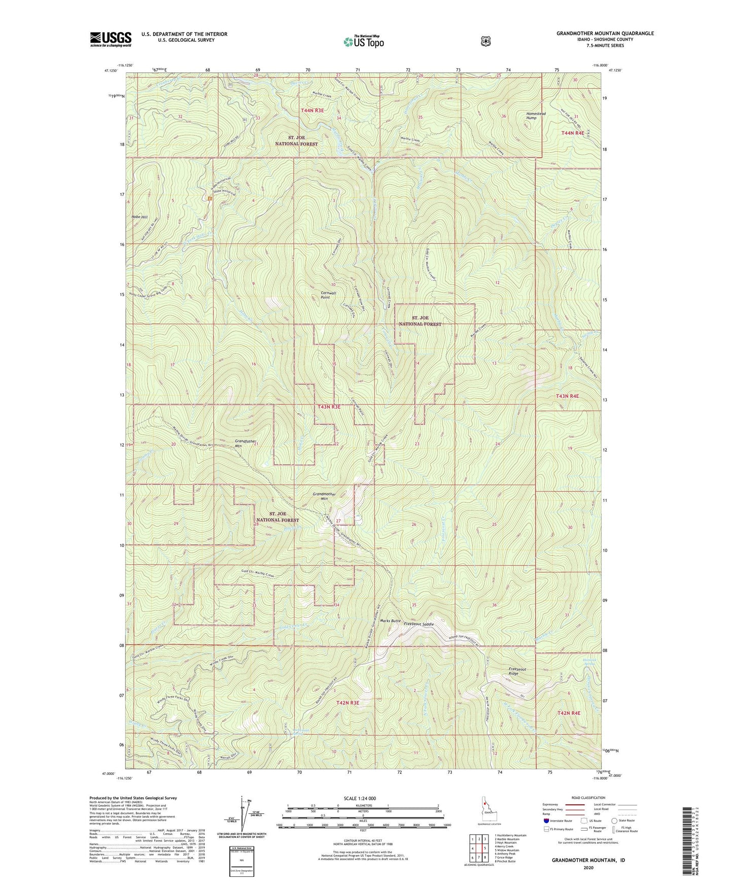 Grandmother Mountain Idaho US Topo Map Image
