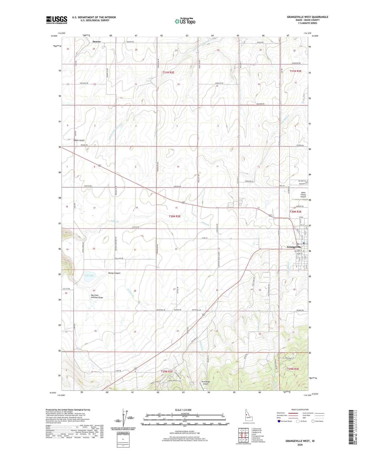 Grangeville West Idaho US Topo Map Image