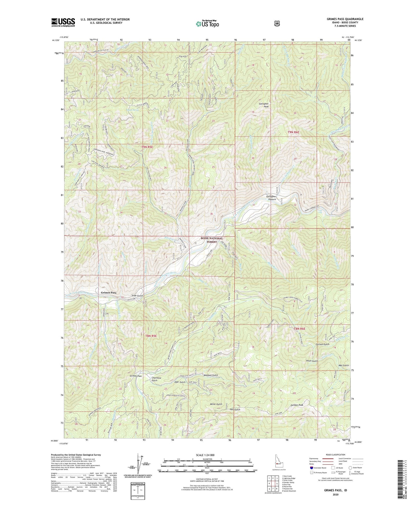 Grimes Pass Idaho US Topo Map Image