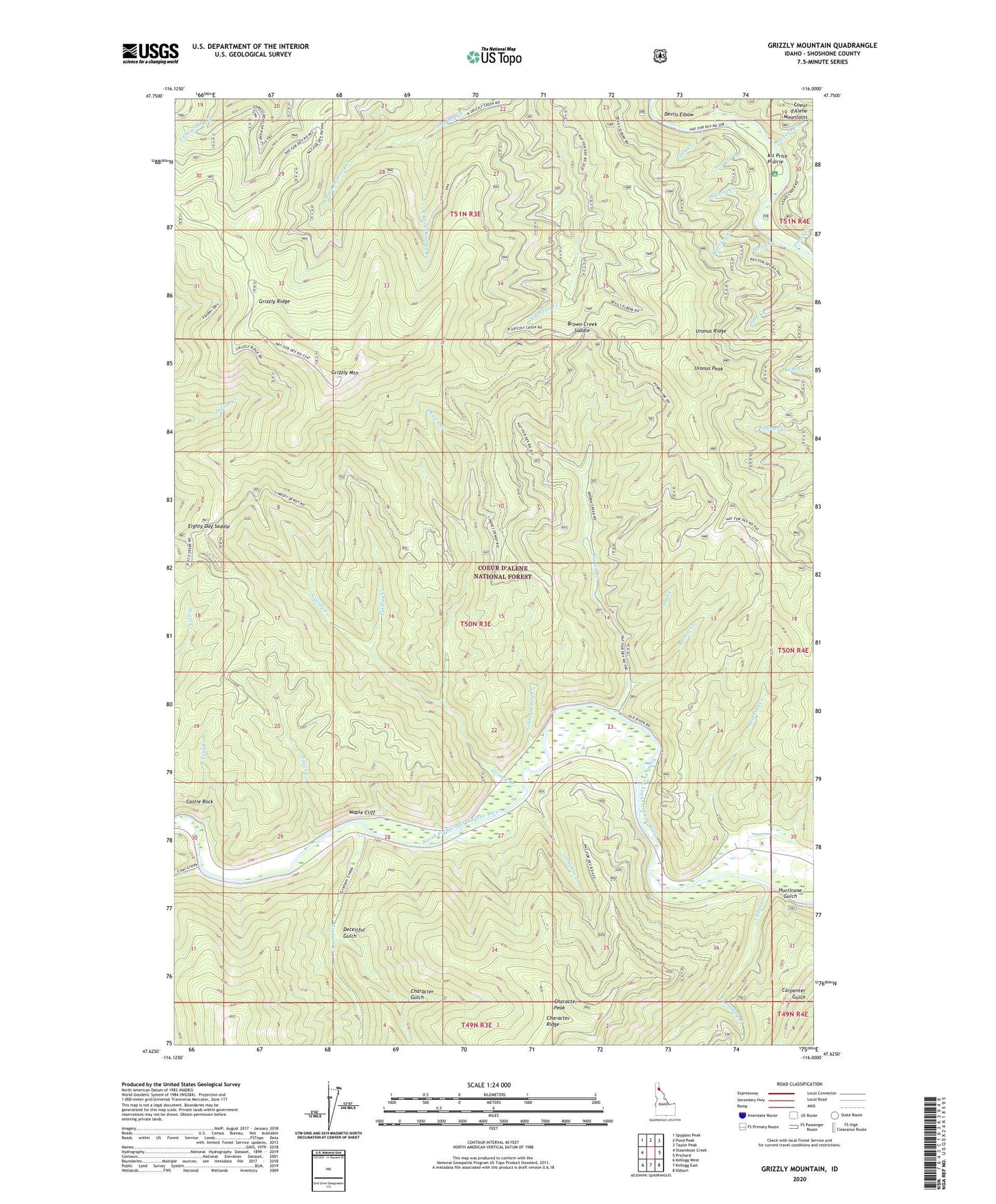 Grizzly Mountain Idaho US Topo Map Image