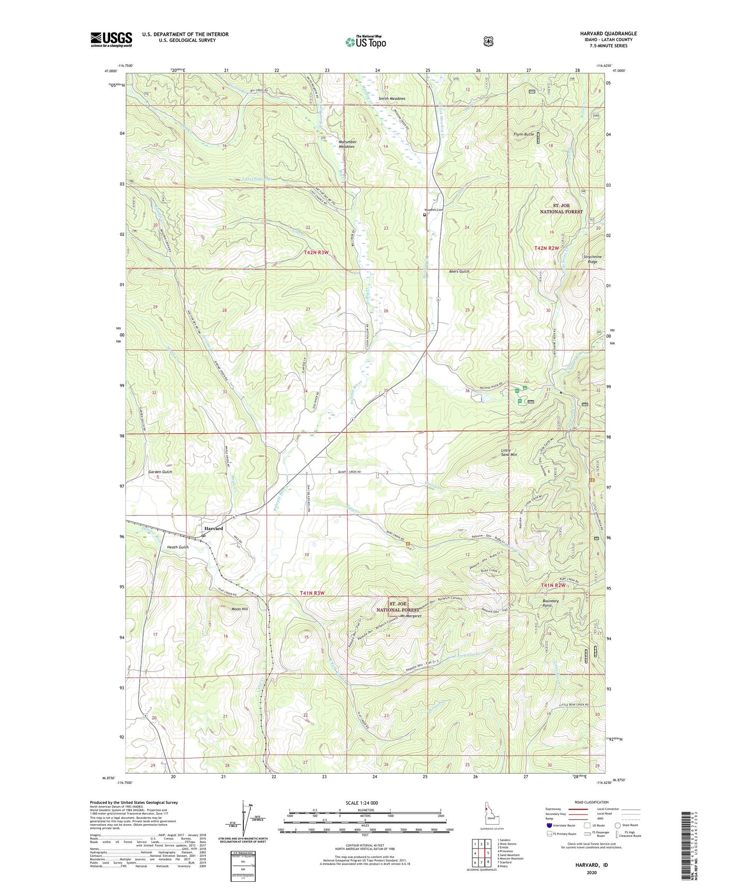 Harvard Idaho US Topo Map Image