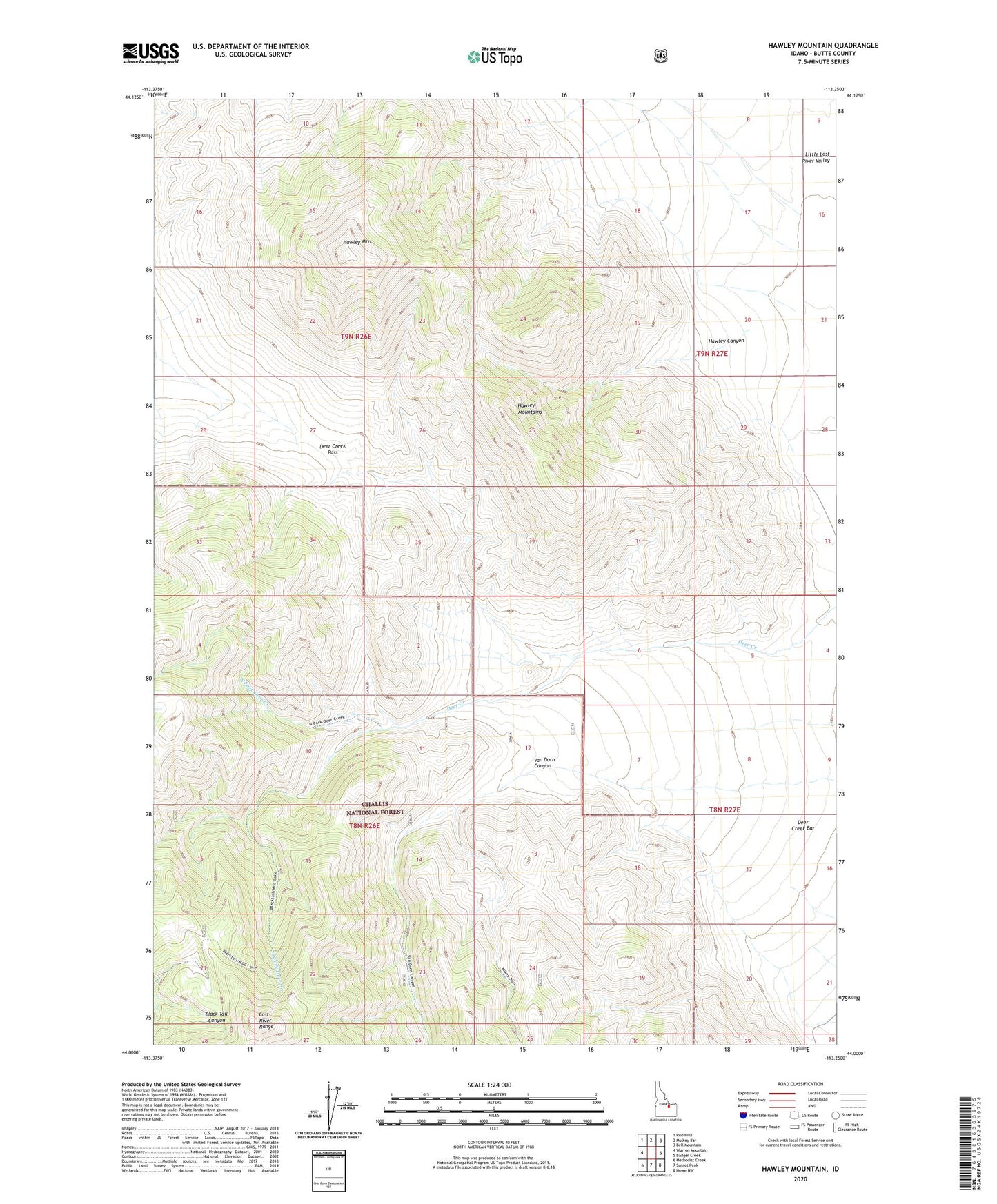 Hawley Mountain Idaho US Topo Map Image