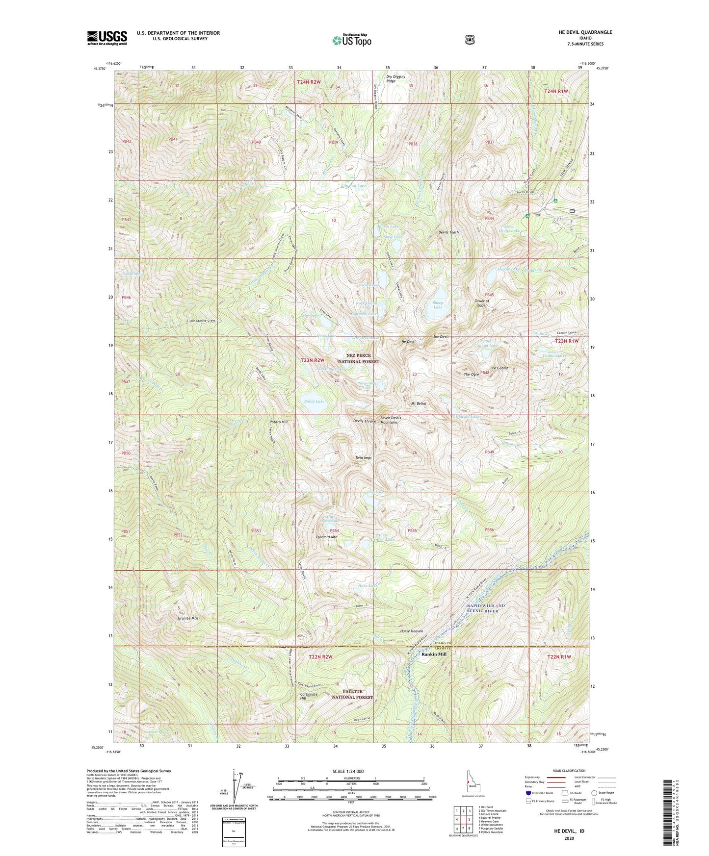 He Devil Idaho US Topo Map Image