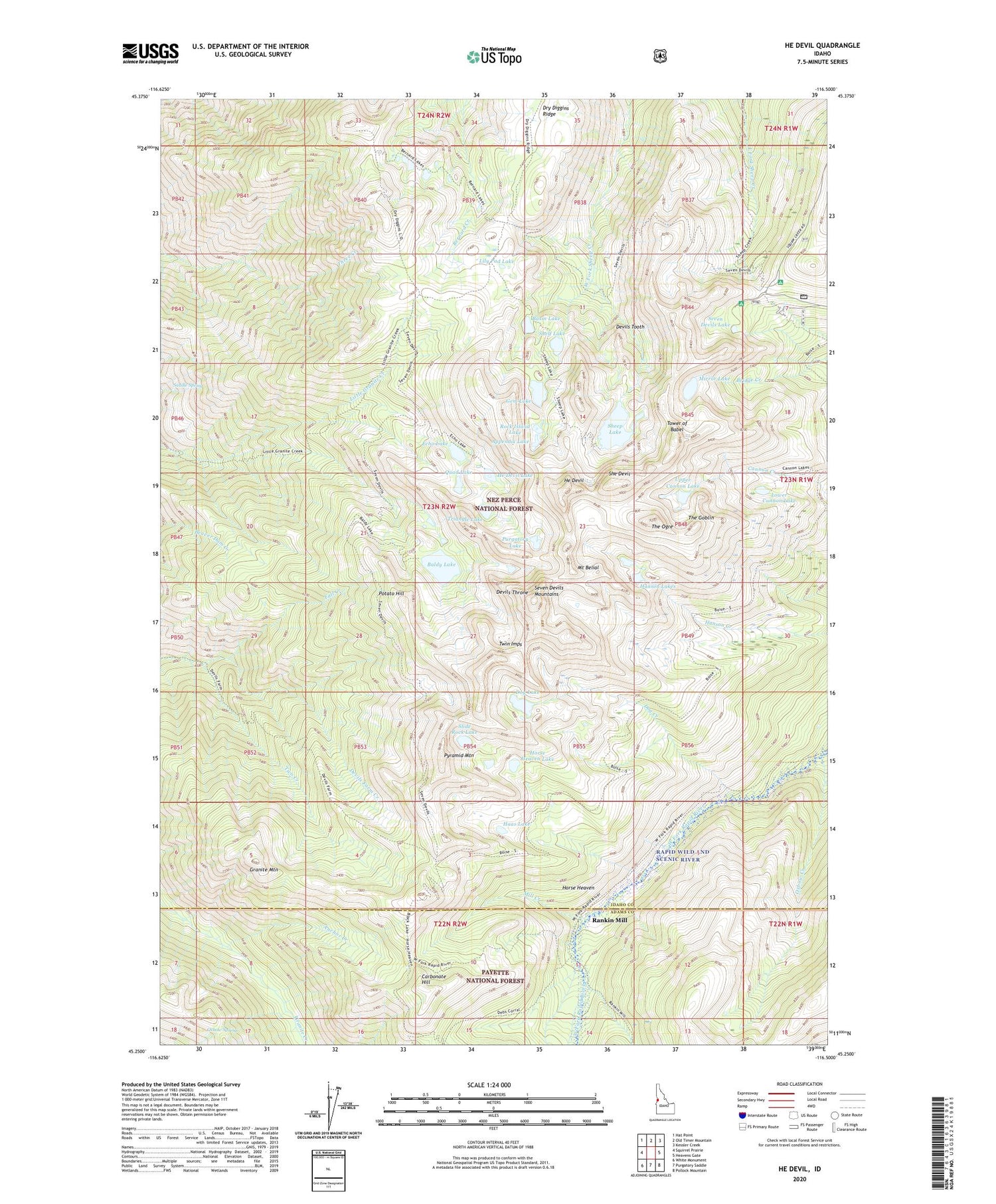 He Devil Idaho US Topo Map Image
