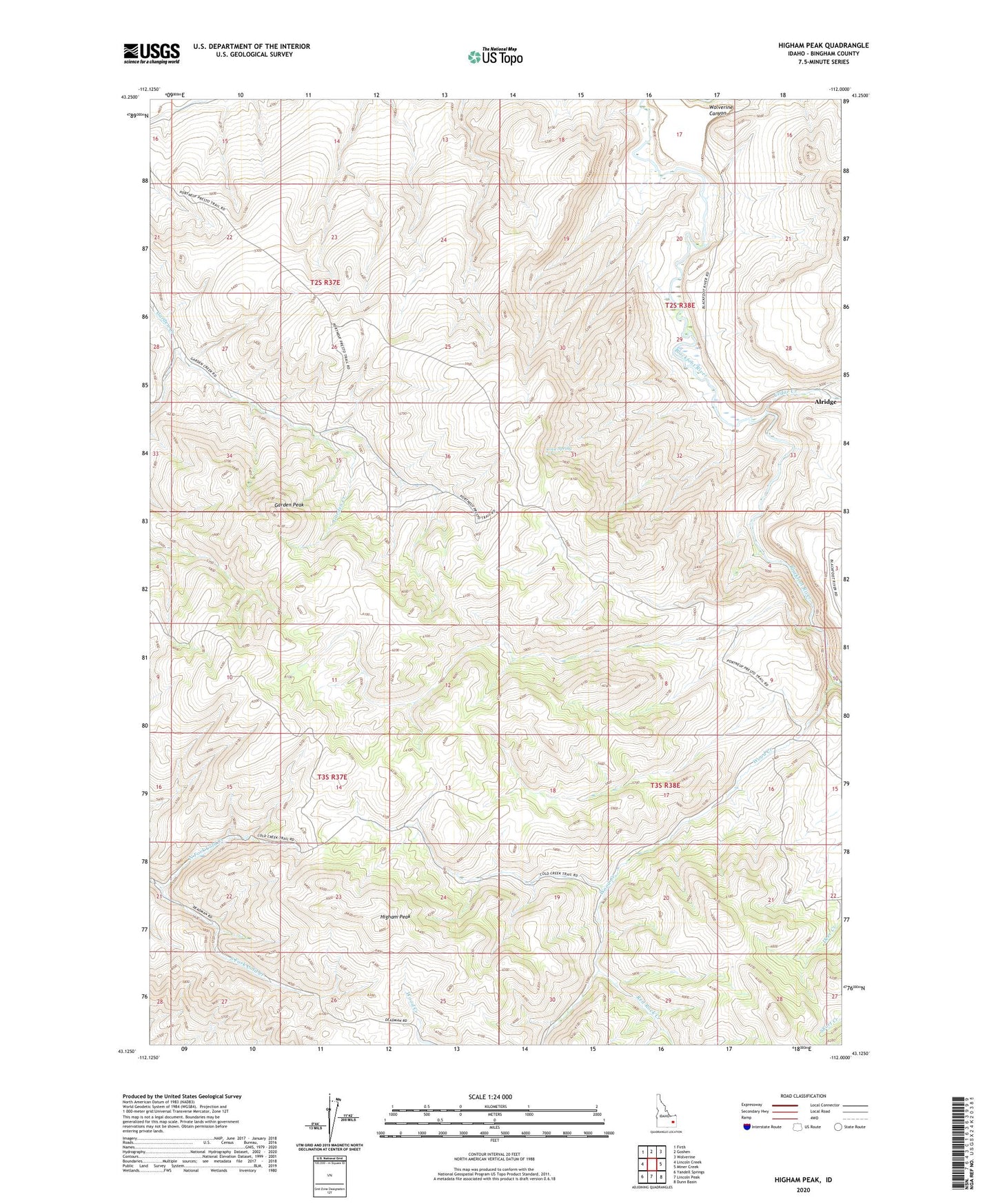 Higham Peak Idaho US Topo Map Image