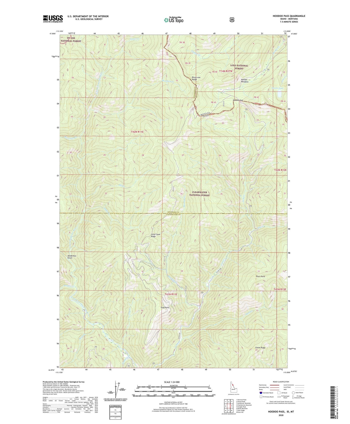 Hoodoo Pass Idaho US Topo Map Image