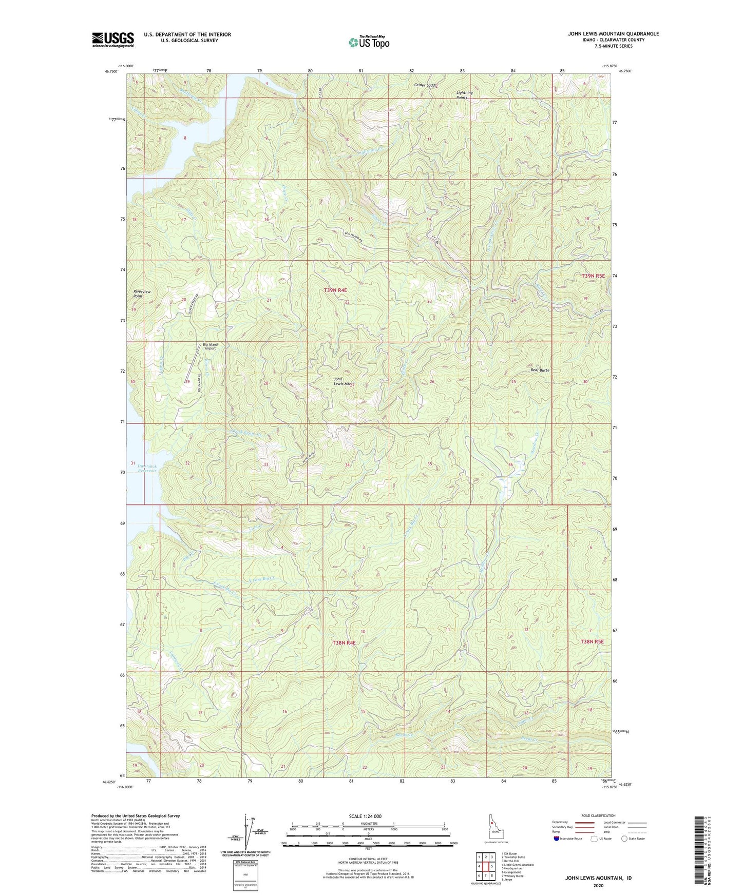 John Lewis Mountain Idaho US Topo Map Image