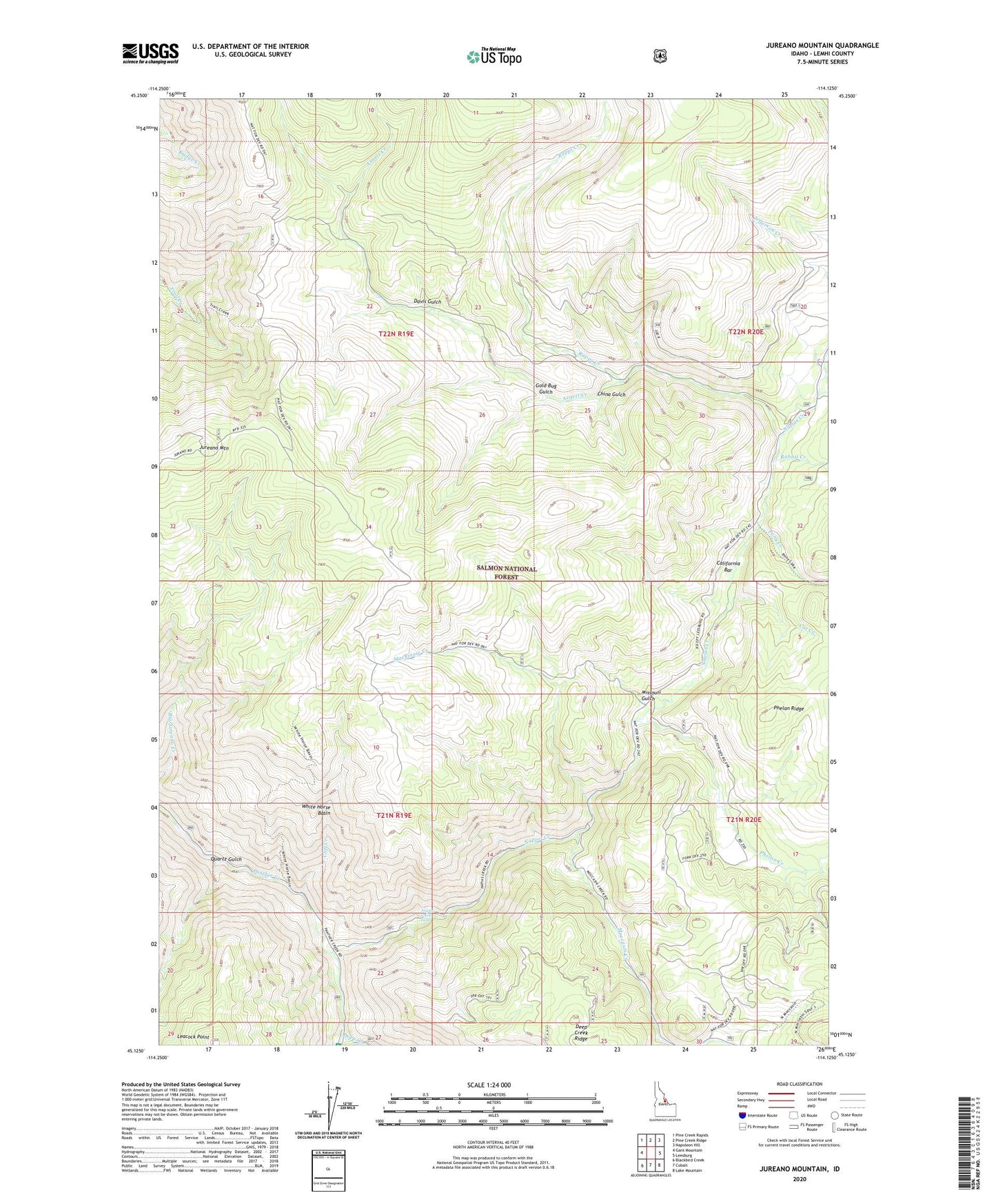 Jureano Mountain Idaho US Topo Map Image