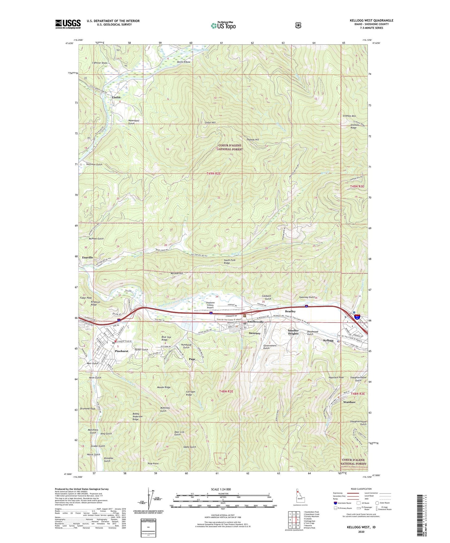 Kellogg West Idaho US Topo Map Image