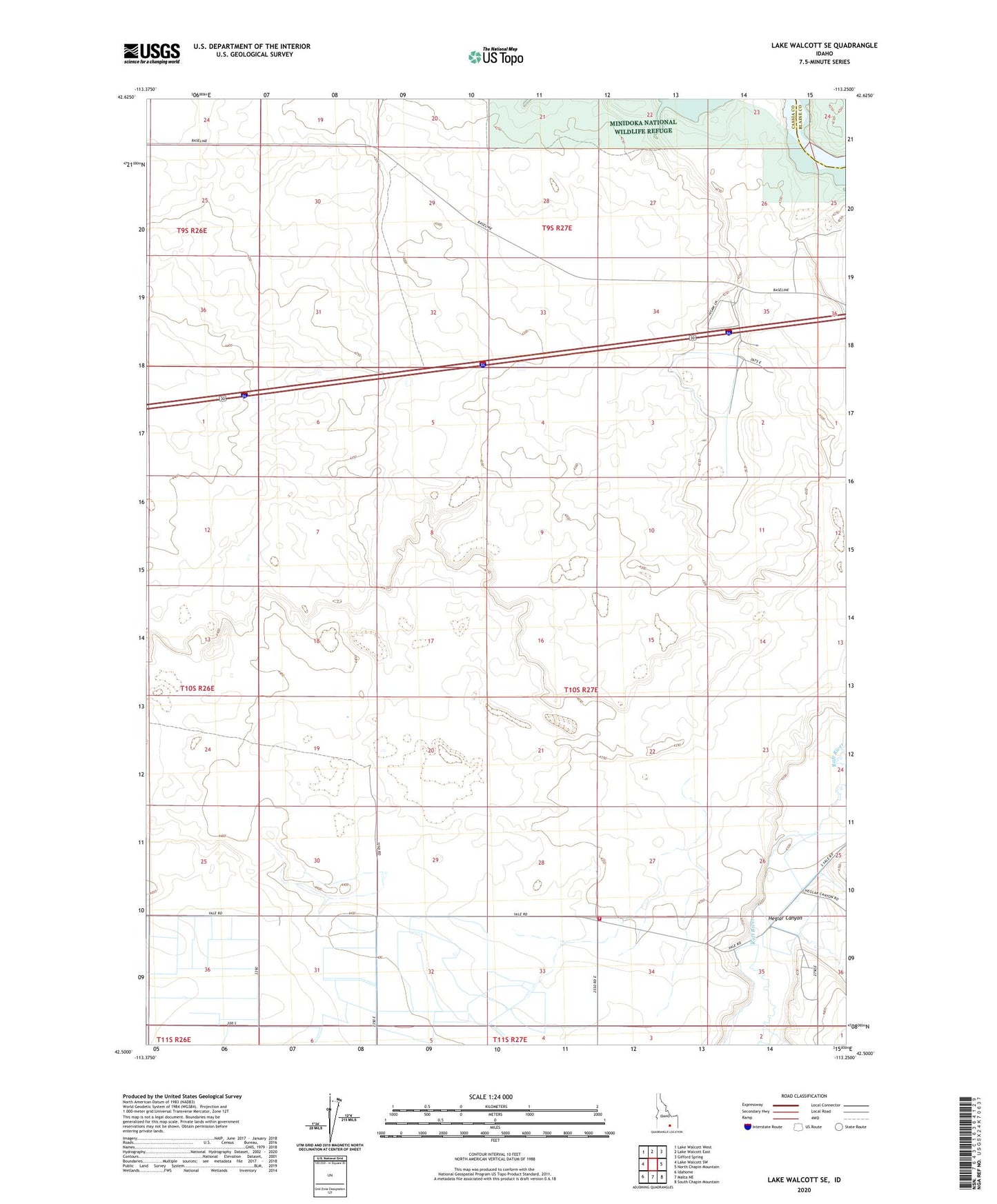 Lake Walcott SE Idaho US Topo Map Image
