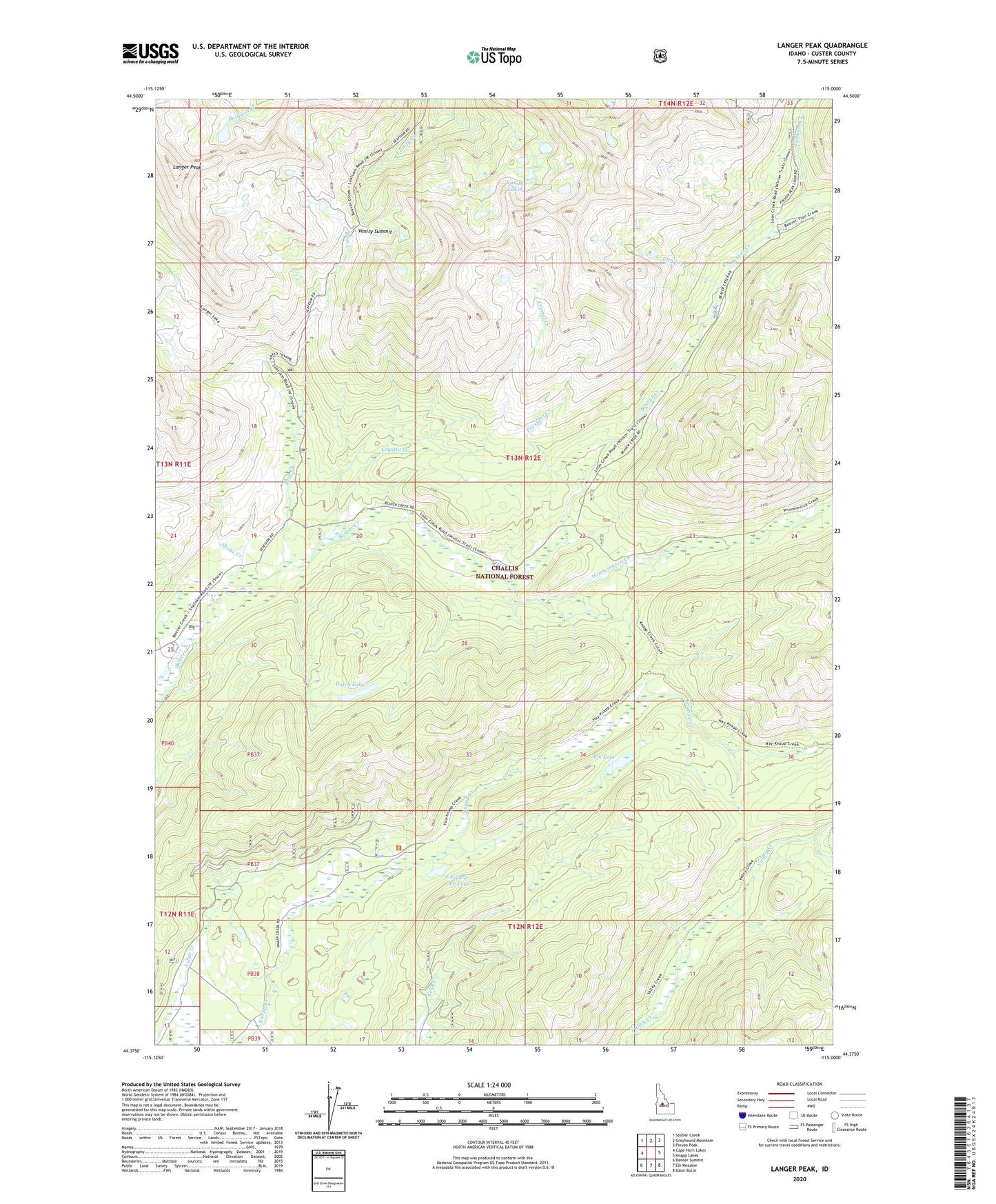 Langer Peak Idaho US Topo Map Image